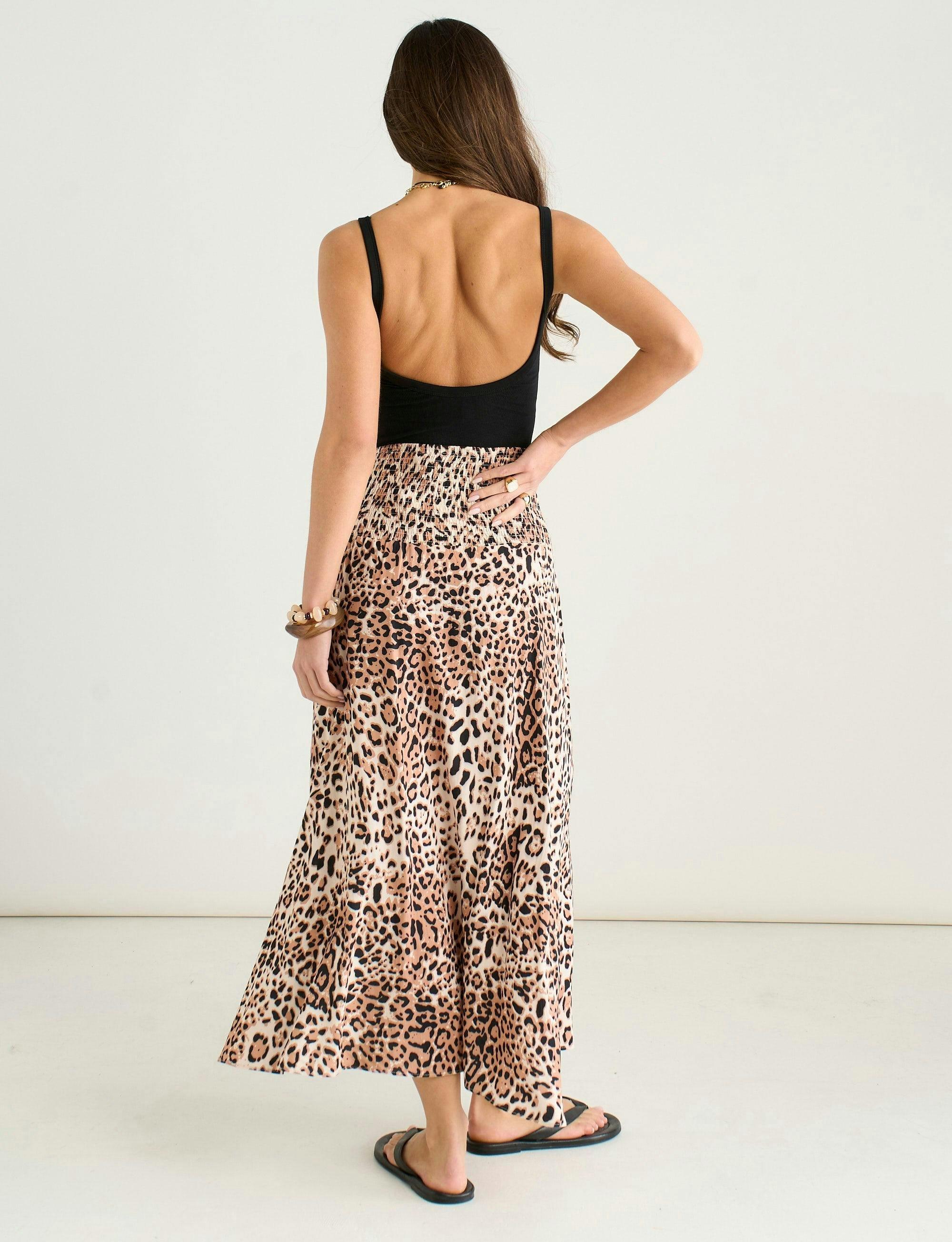 Brown Animal Print Elasticated Waist Skater Skirt , view 2 of 4