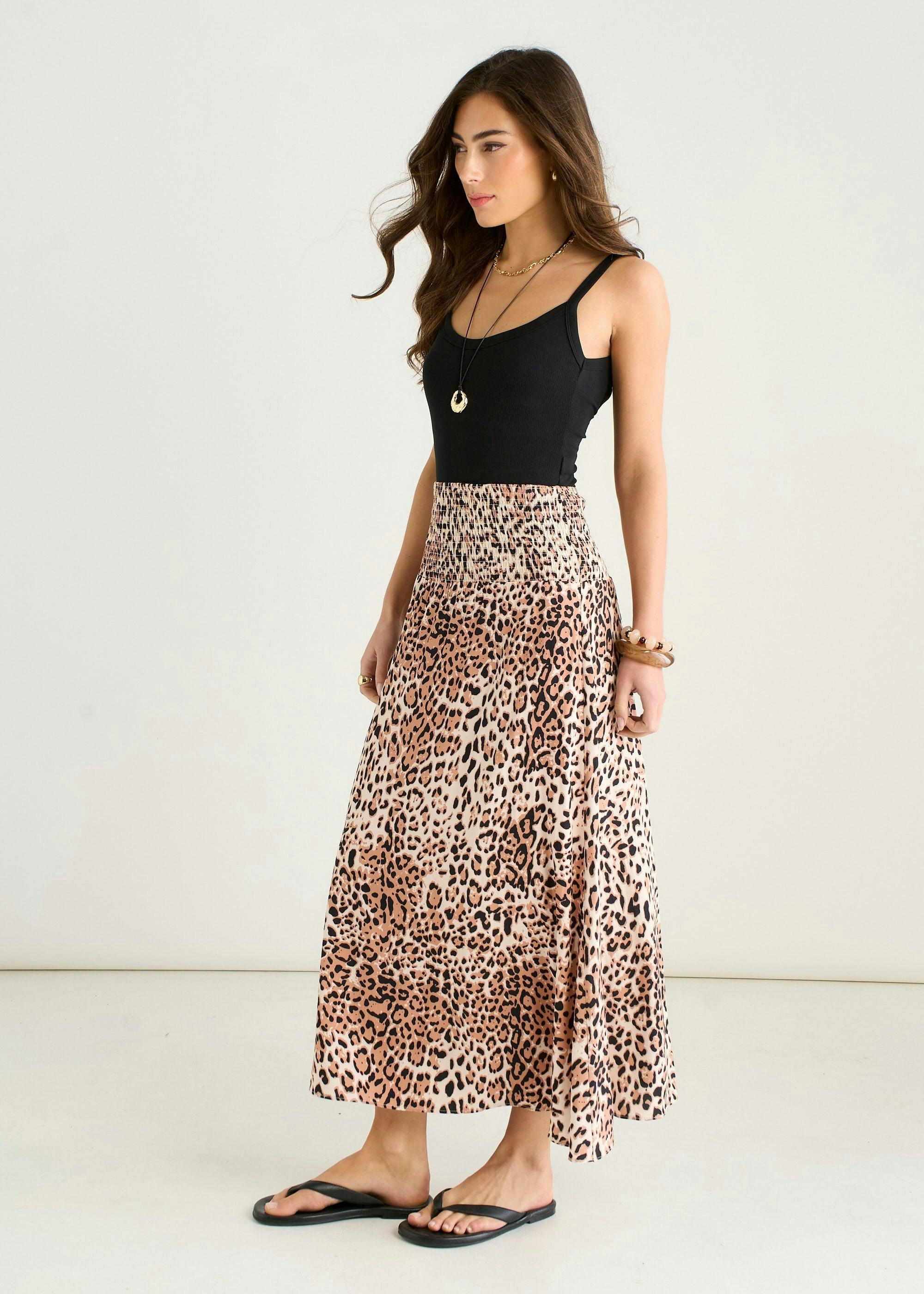 Brown Animal Print Elasticated Waist Skater Skirt , view 4 of 4