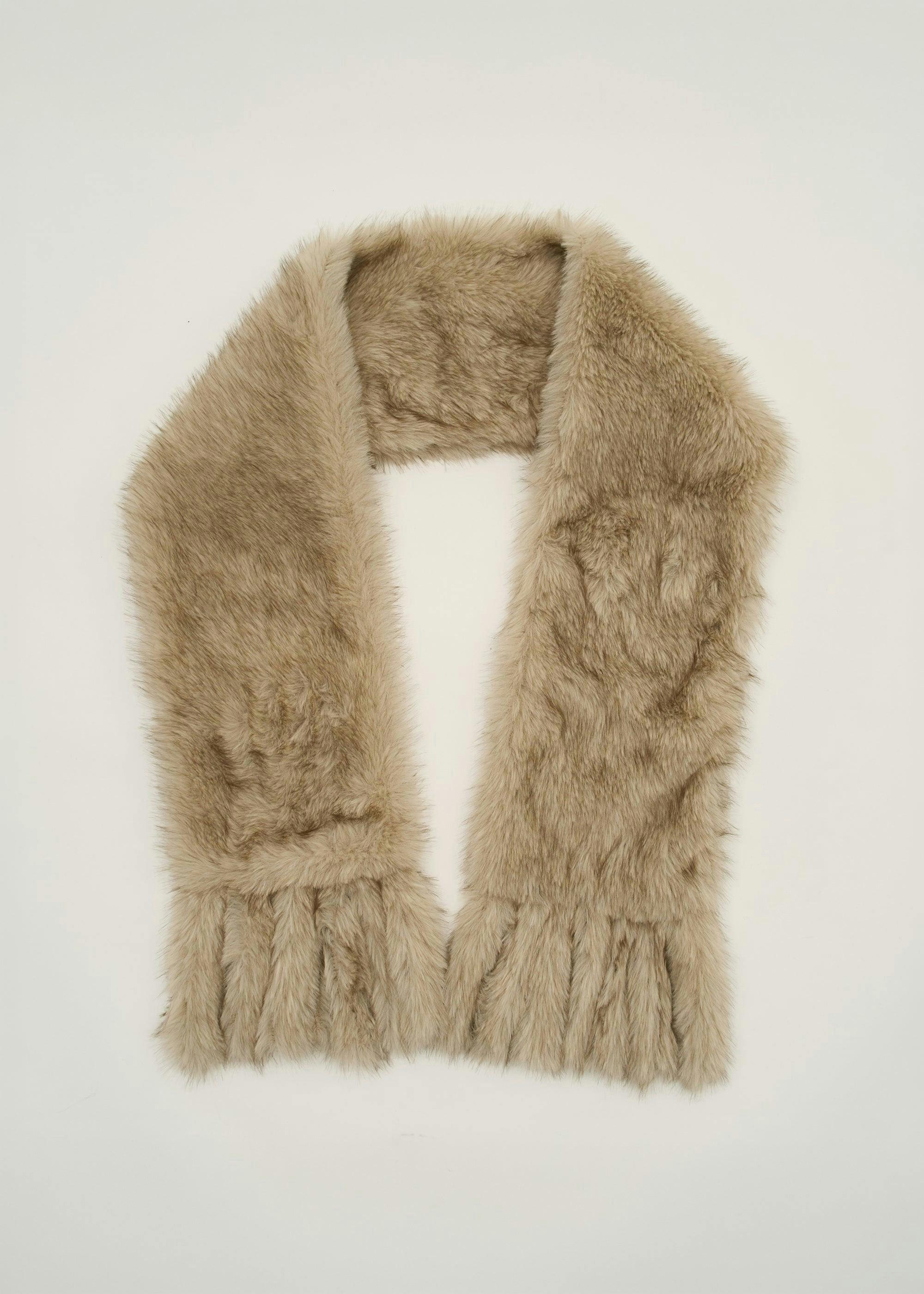 Off White Faux Fur Tassel Scarf , view 4 of 4