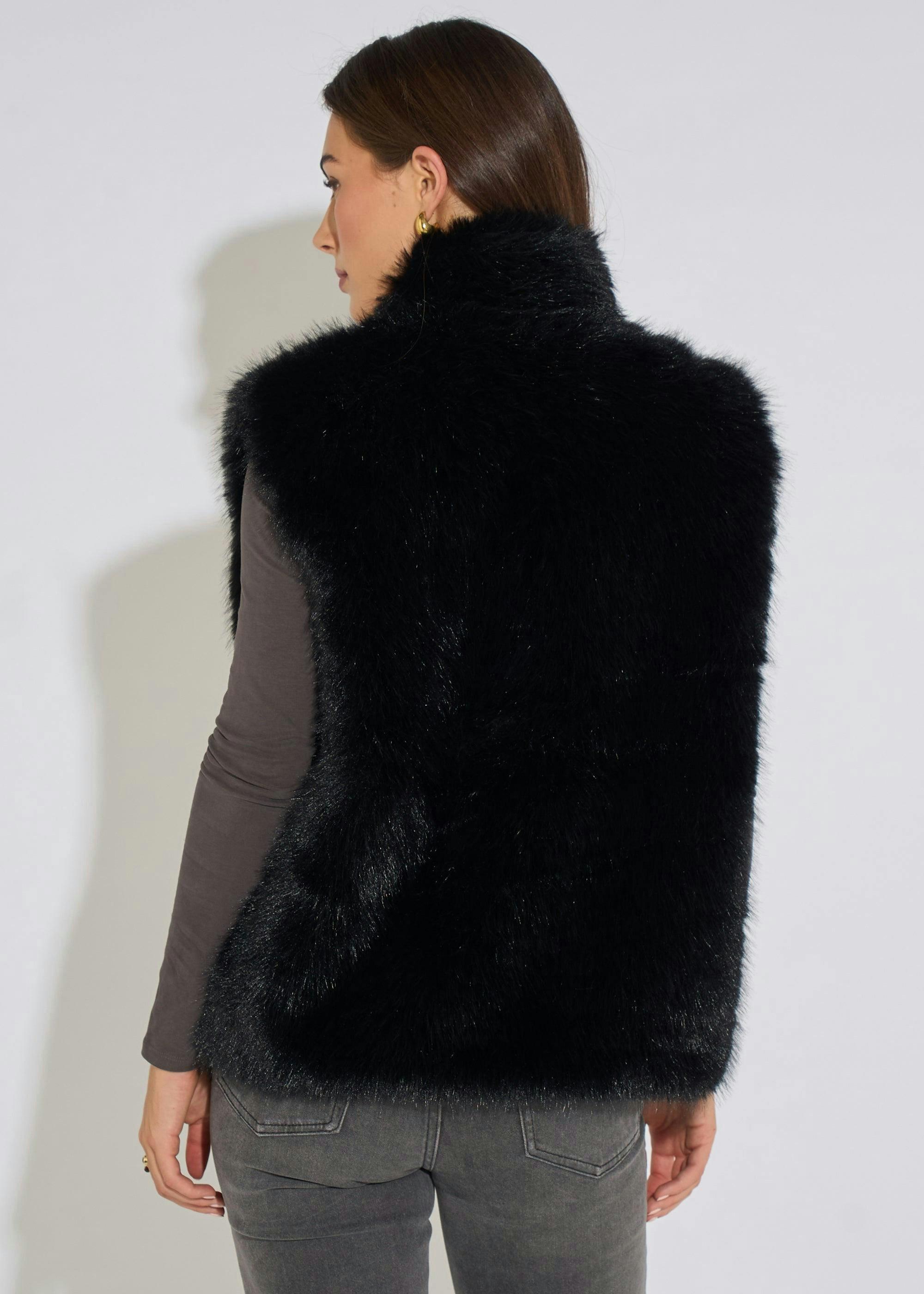 Black Boxy Faux Fur Gilet , view 2 of 4