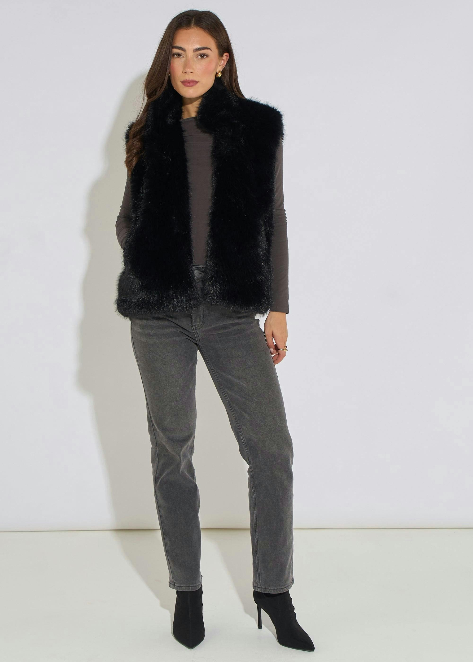 Black Boxy Faux Fur Gilet , view 3 of 4