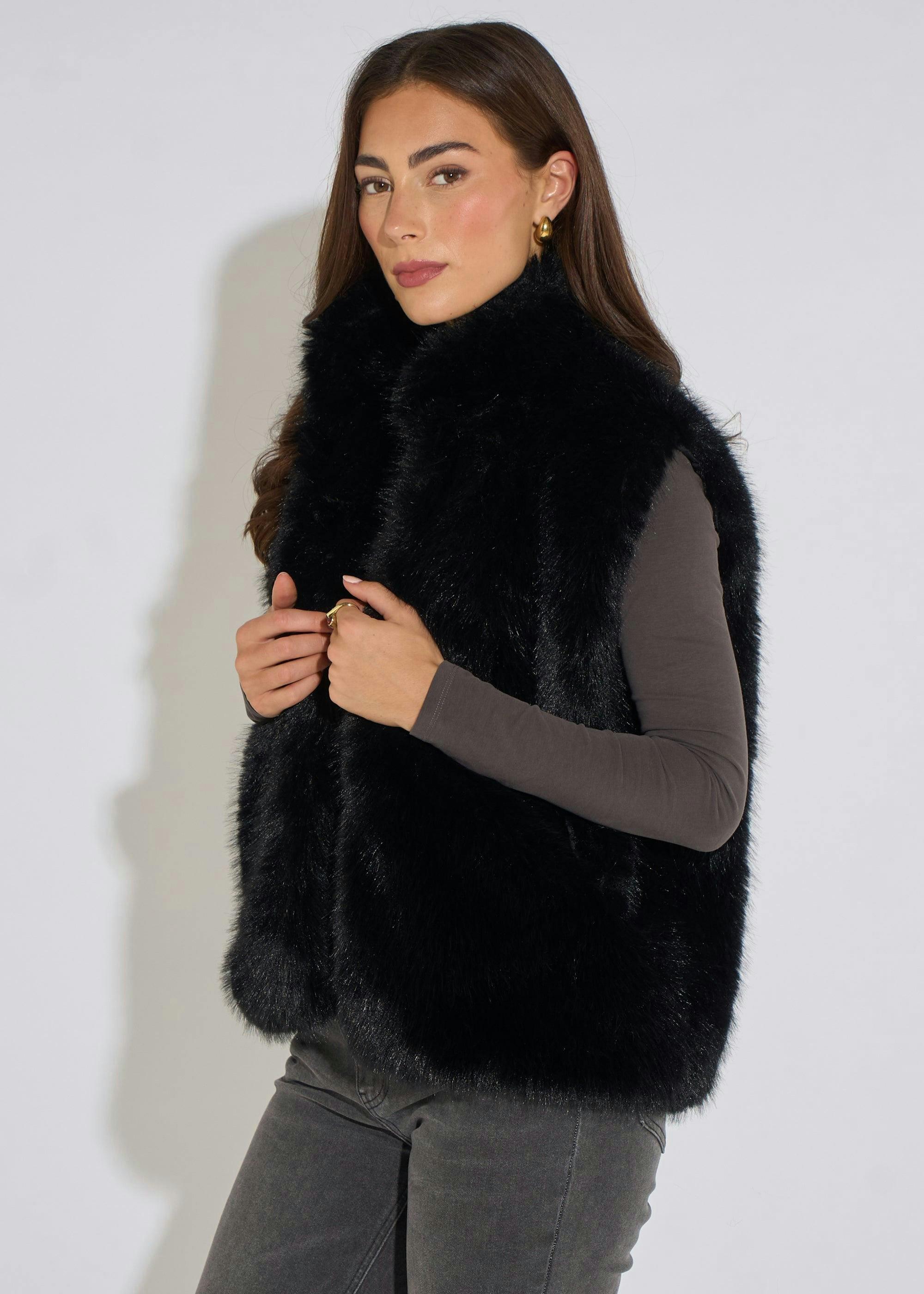 Black Boxy Faux Fur Gilet , view 4 of 4
