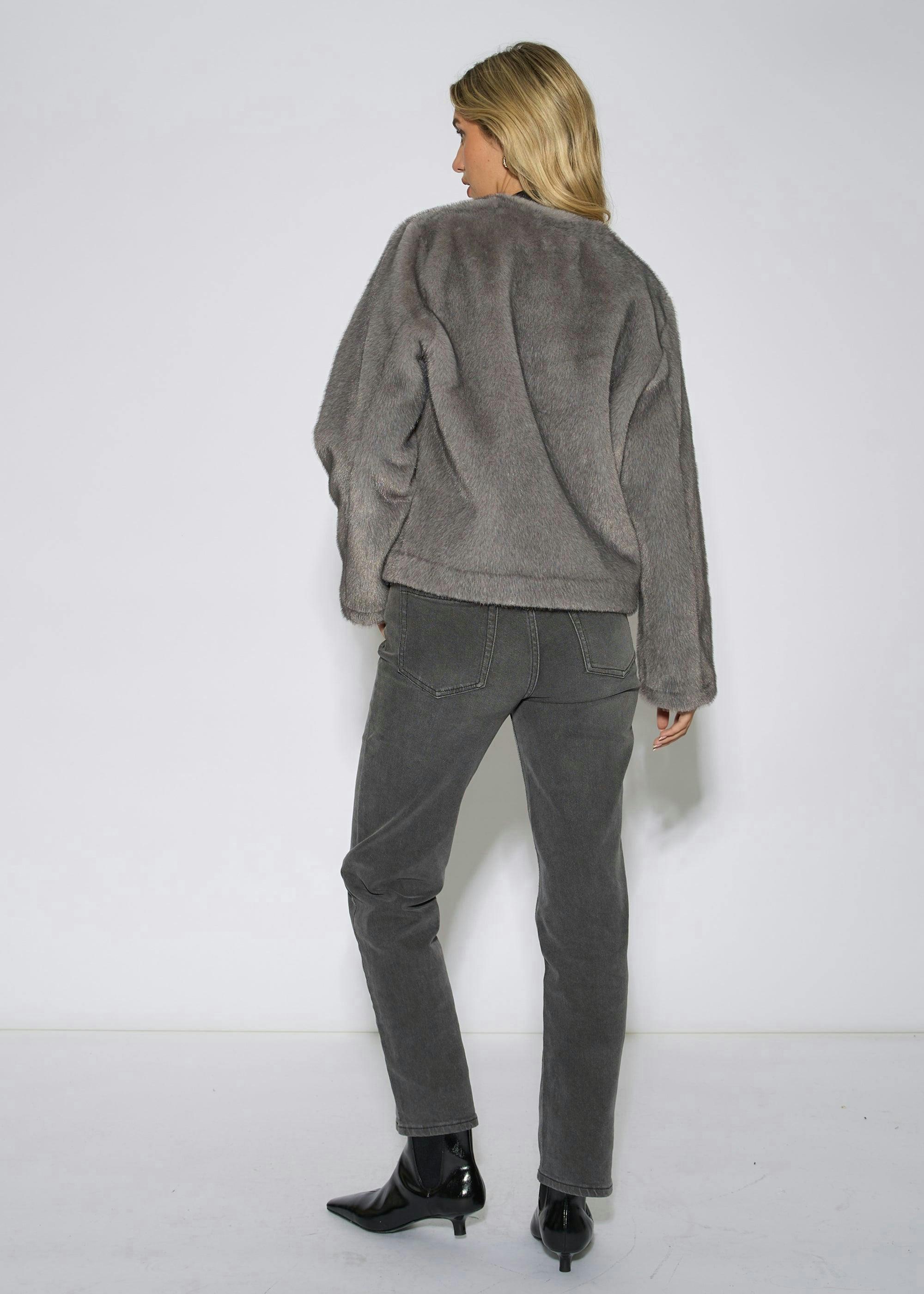 Mid Grey Short Faux Fur Jacket , view 2 of 4