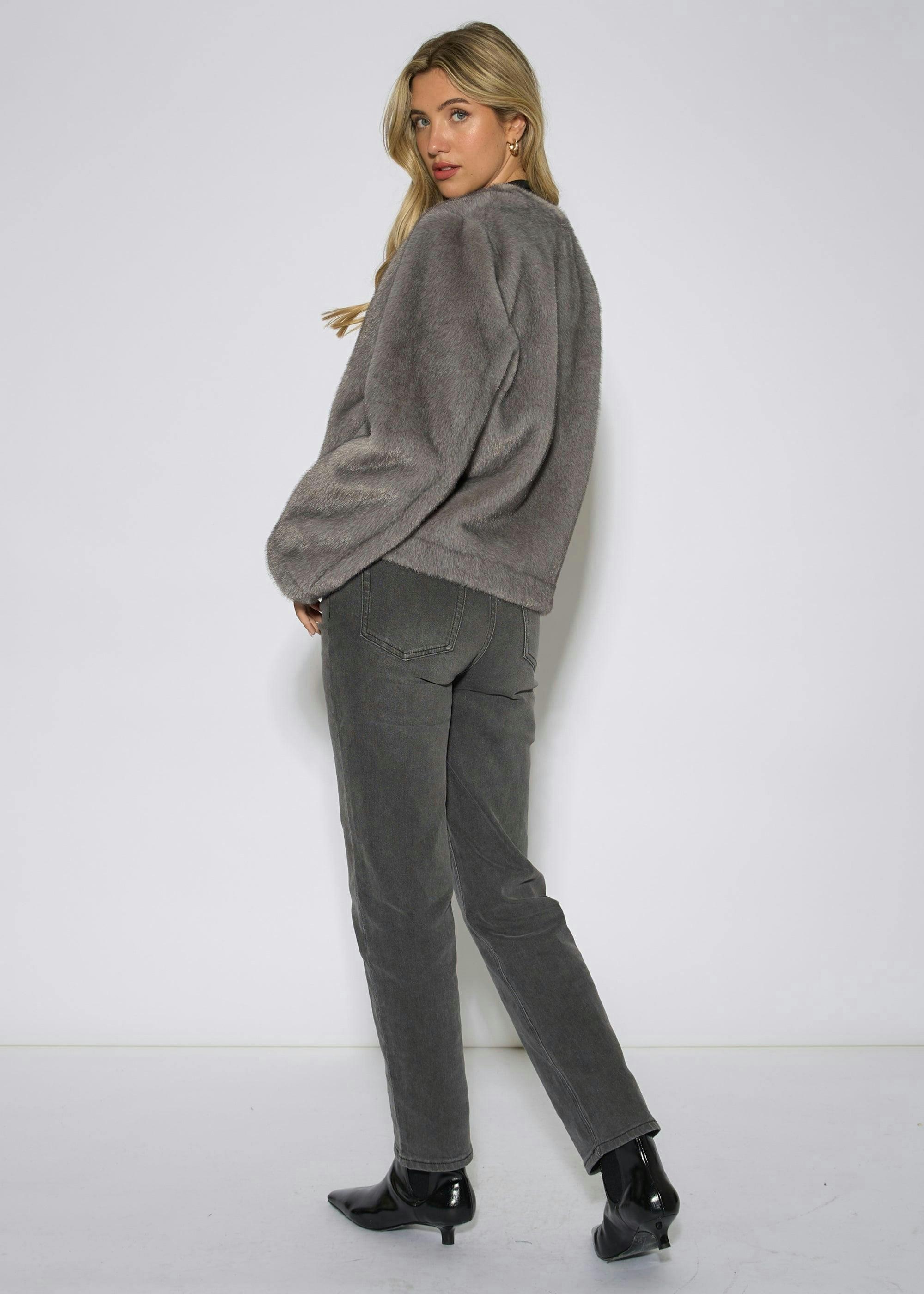 Mid Grey Short Faux Fur Jacket , view 4 of 4