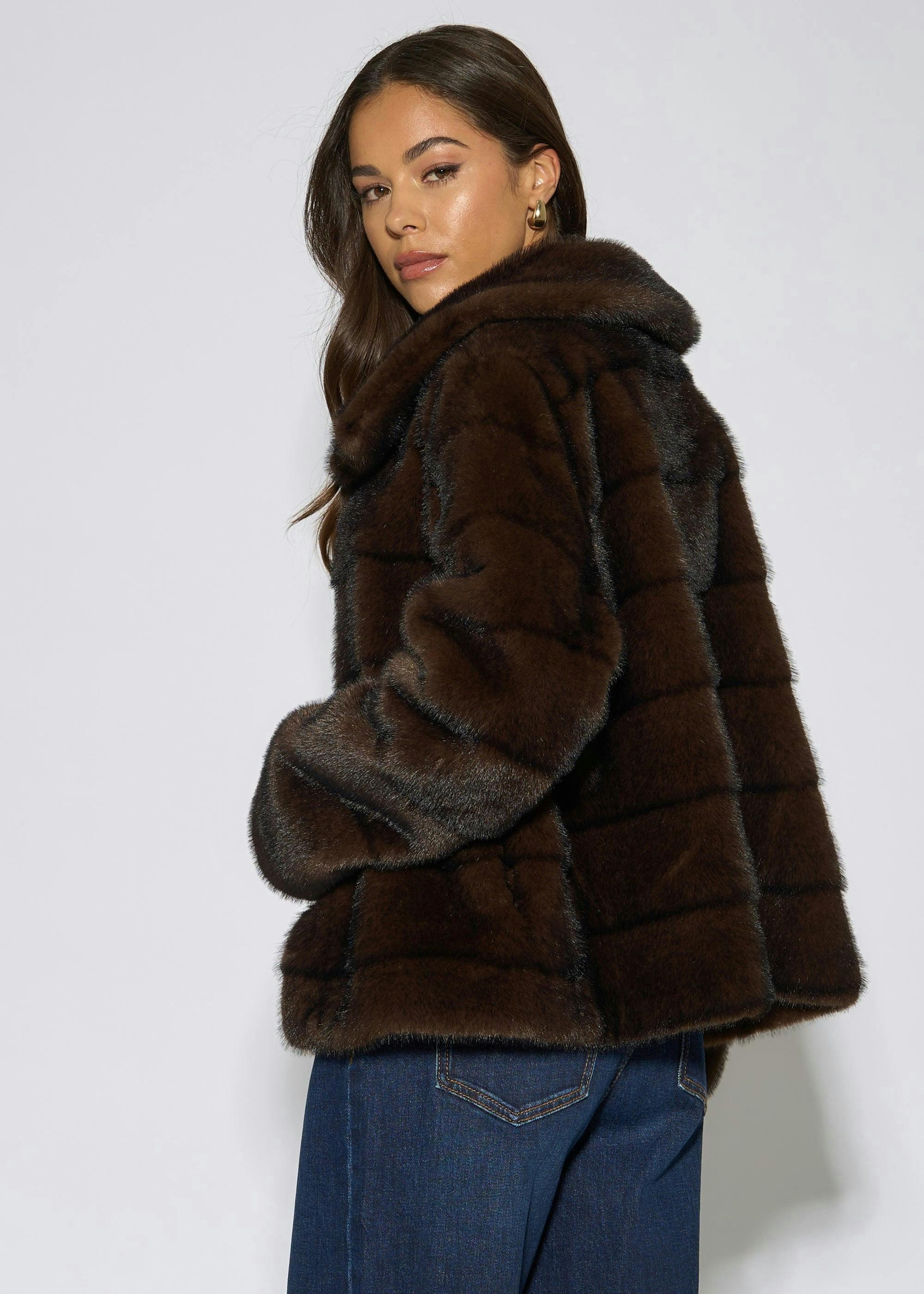 Brown Panelled Faux Fur Jacket , view 2 of 4