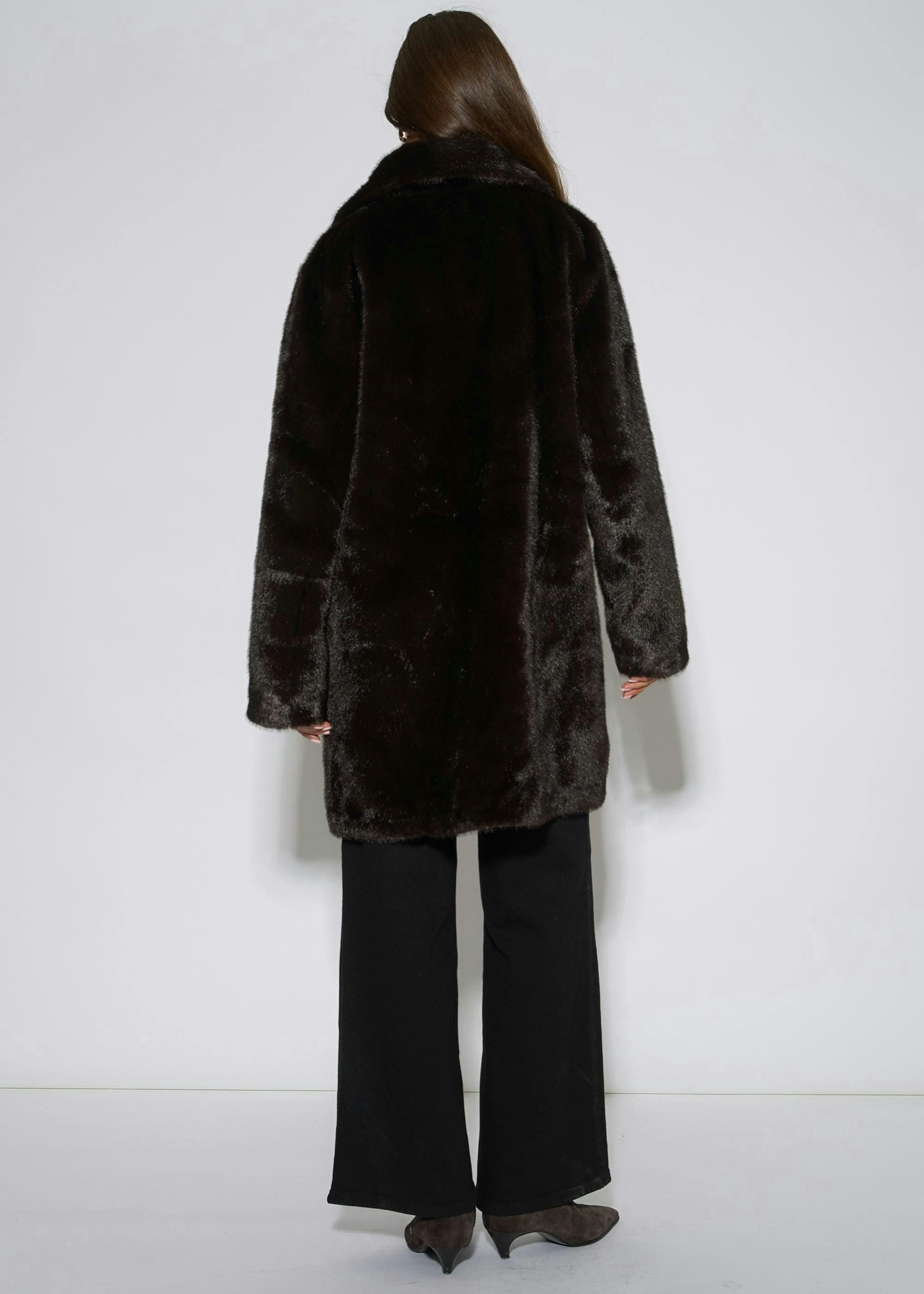 Bitter Chocolate Double Breasted Faux Fur Coat , view 2 of 4