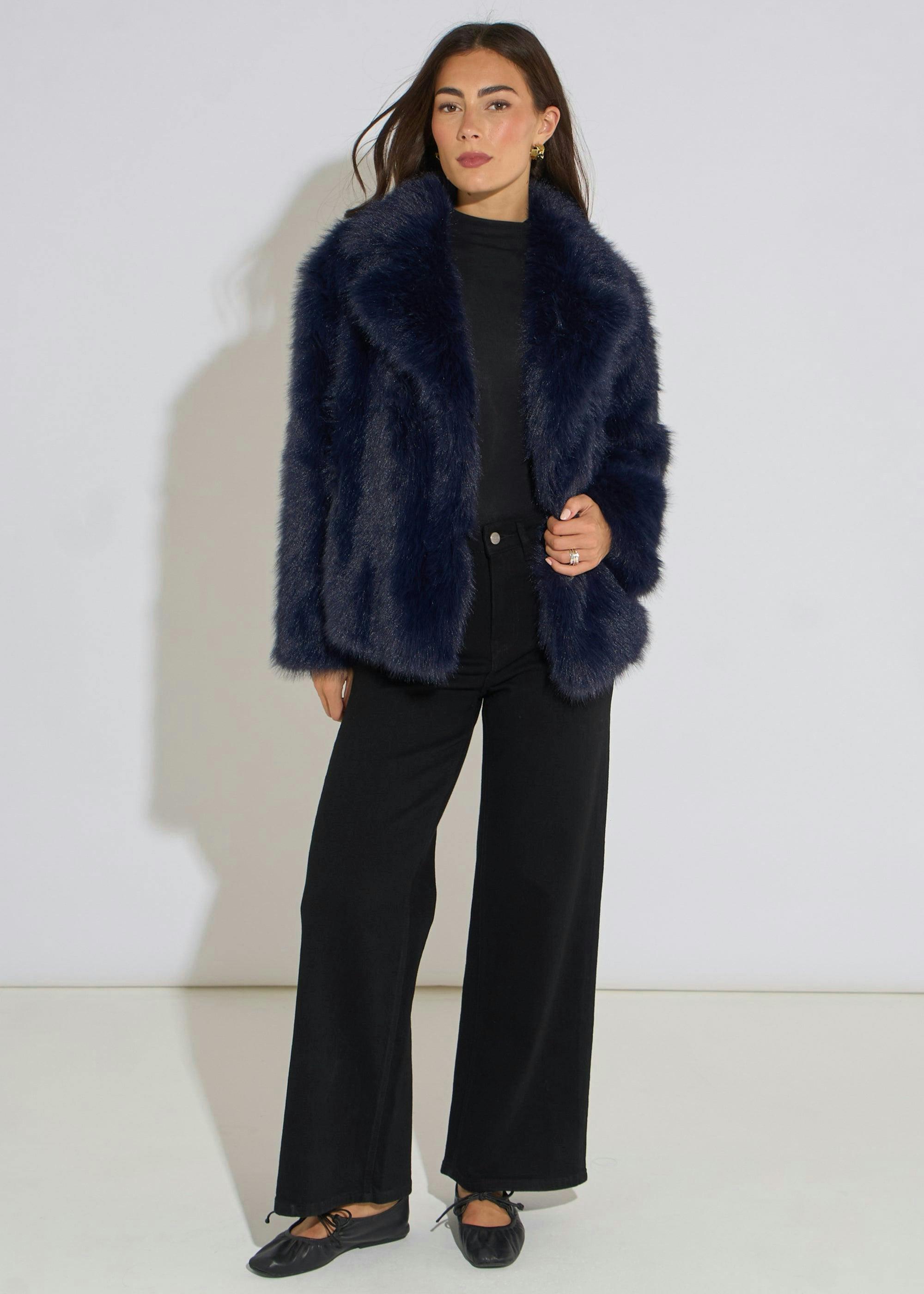 Dark Blue Faux Fur Jacket , view 4 of 4
