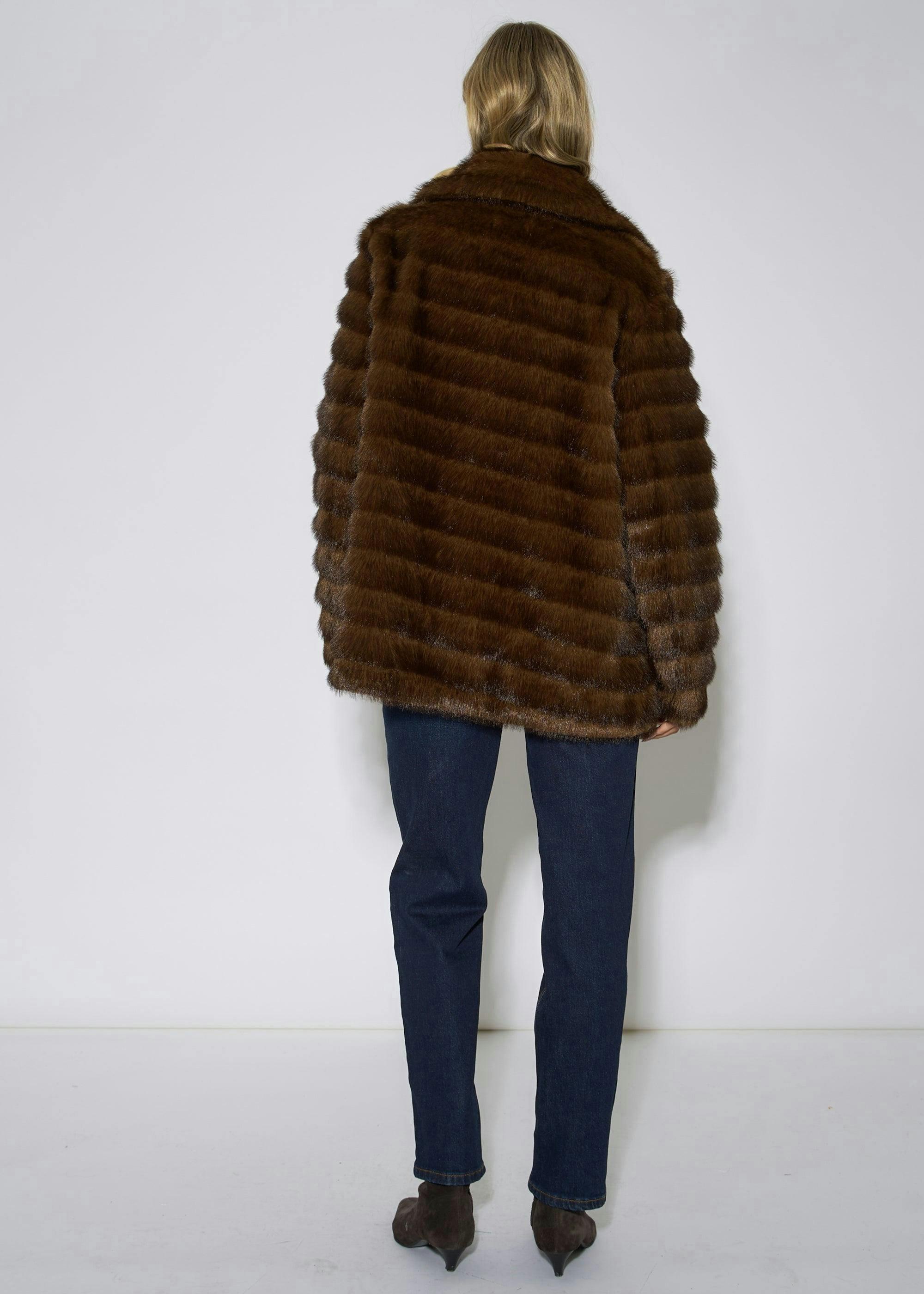 Brown Two Tone Faux Fur Longline Jacket , view 4 of 4