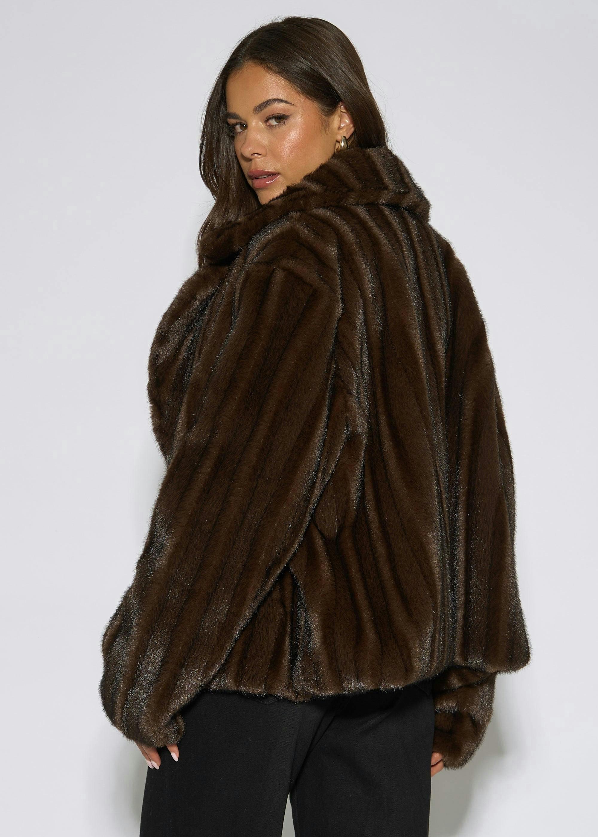 Brown Two Tone Faux Fur Jacket , view 2 of 4
