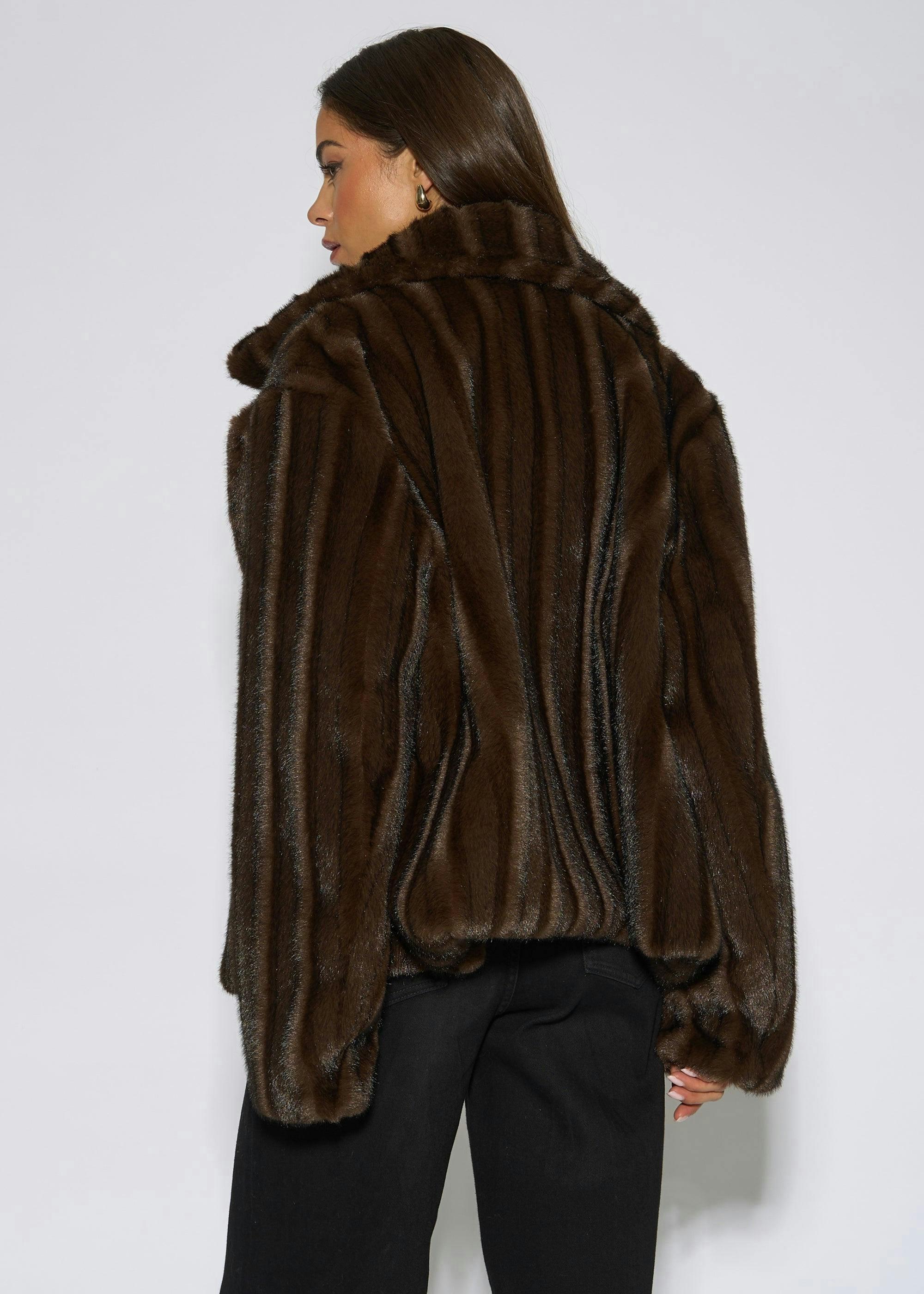 Brown Two Tone Faux Fur Jacket , view 4 of 4