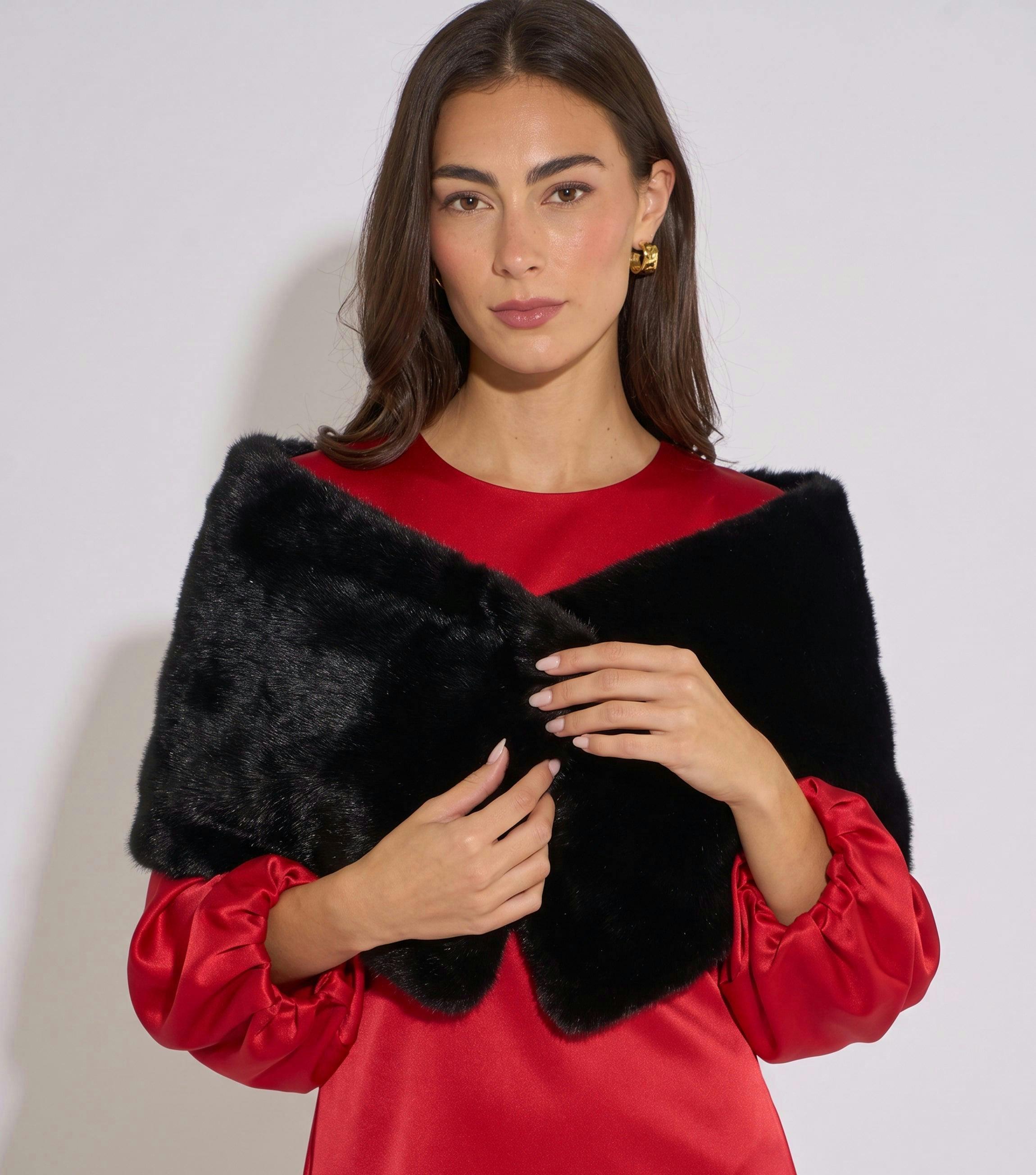 Black Faux Fur Stole , view 3 of 3