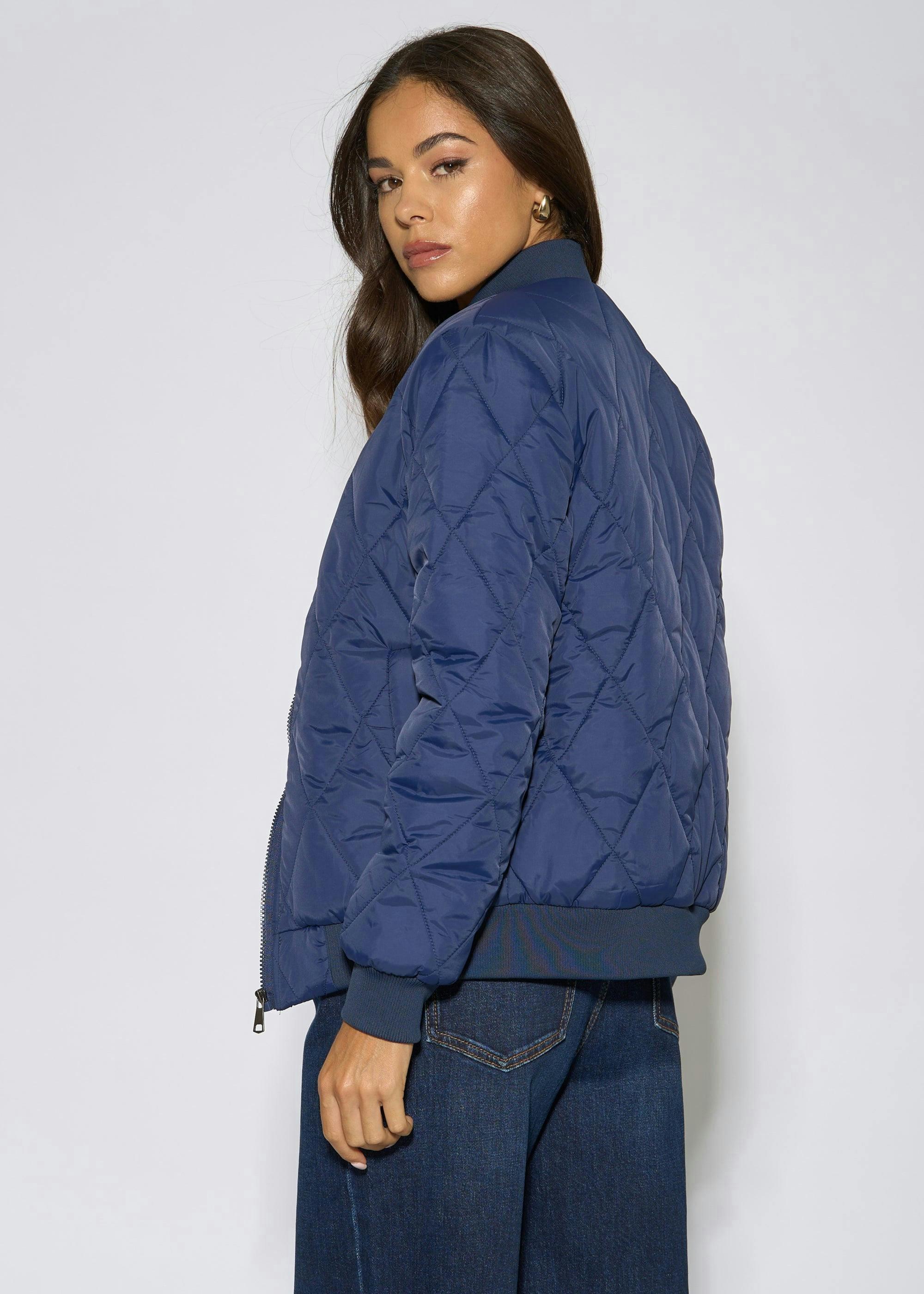 Navy Rib Trim Puffer Bomber Jacket , view 2 of 4