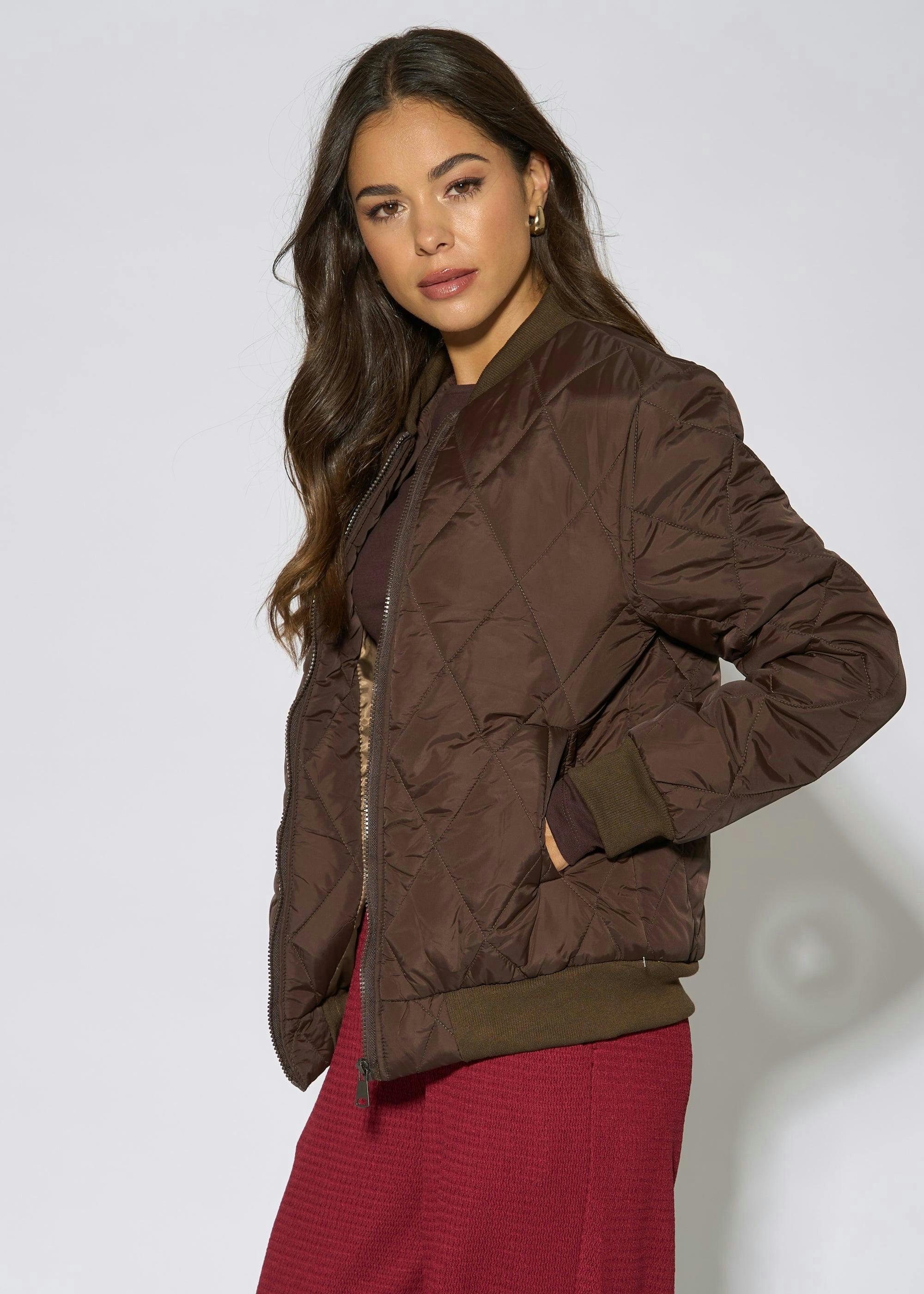 Brown Rib Trim Puffer Bomber Jacket | Clarks UK