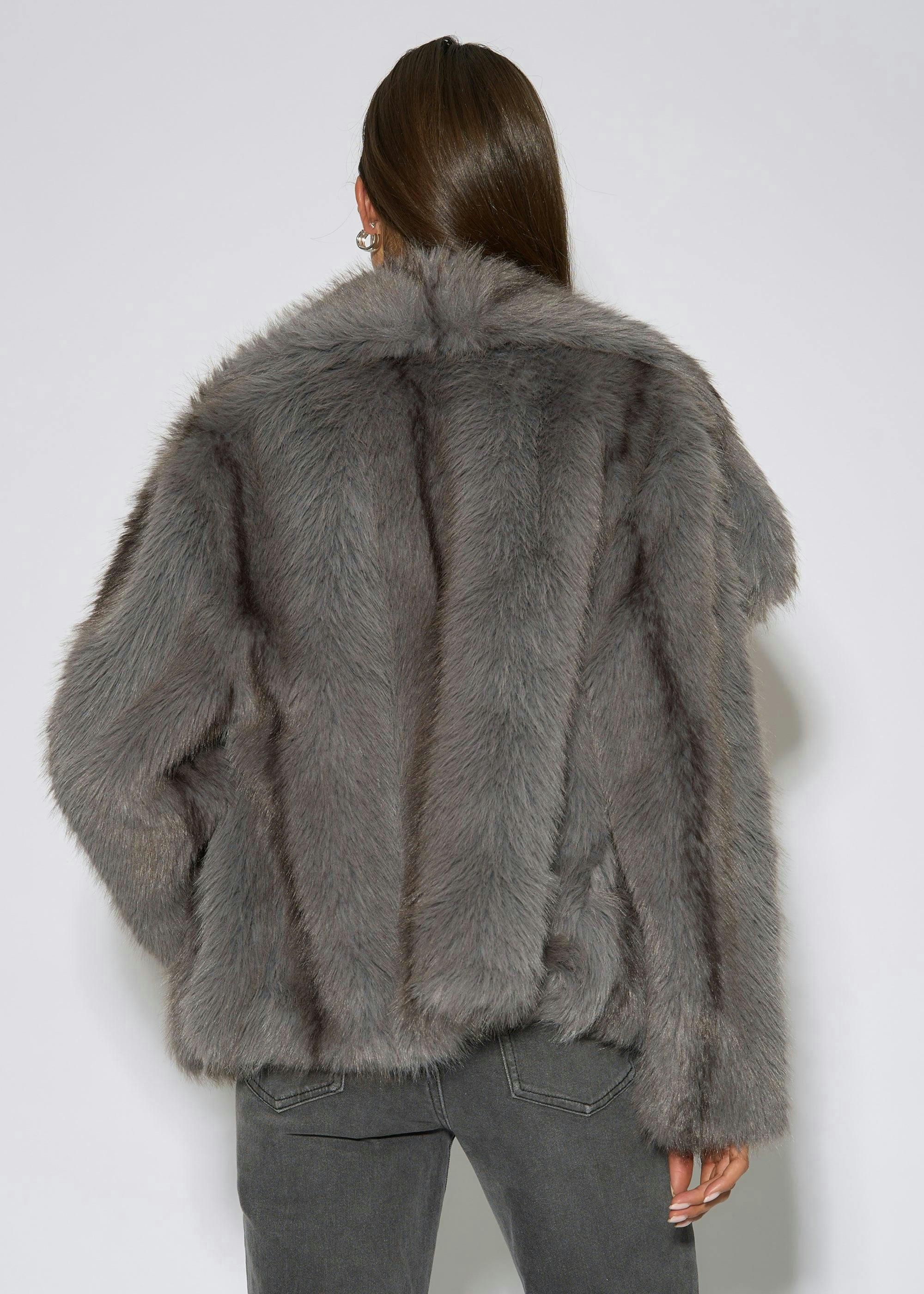 Grey Ombre Lapel Faux Fur Jacket , view 4 of 6