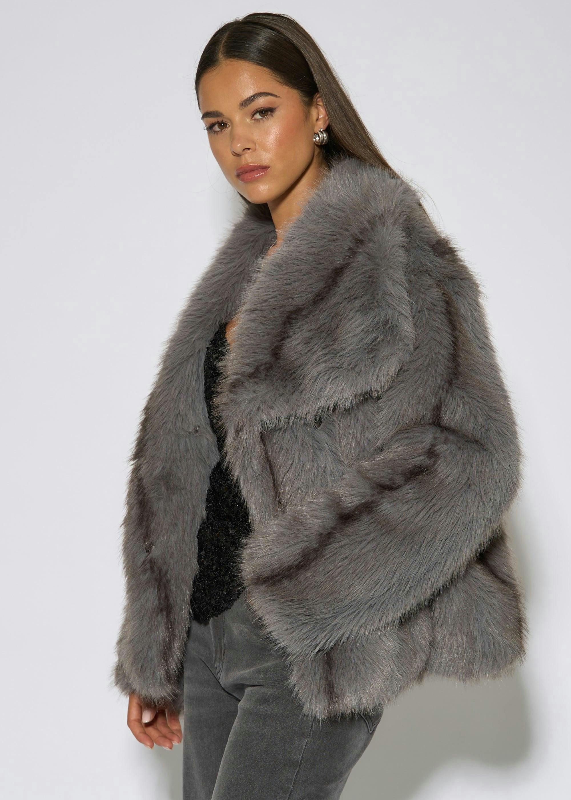 Grey Ombre Lapel Faux Fur Jacket , view 6 of 6