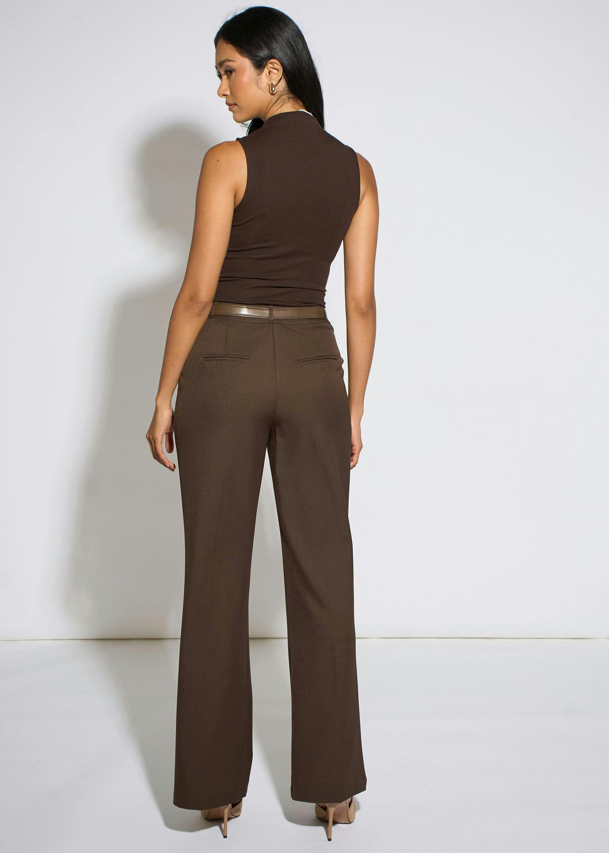 Brown Wide Leg Belted Tailoring Trouser , view 2 of 4