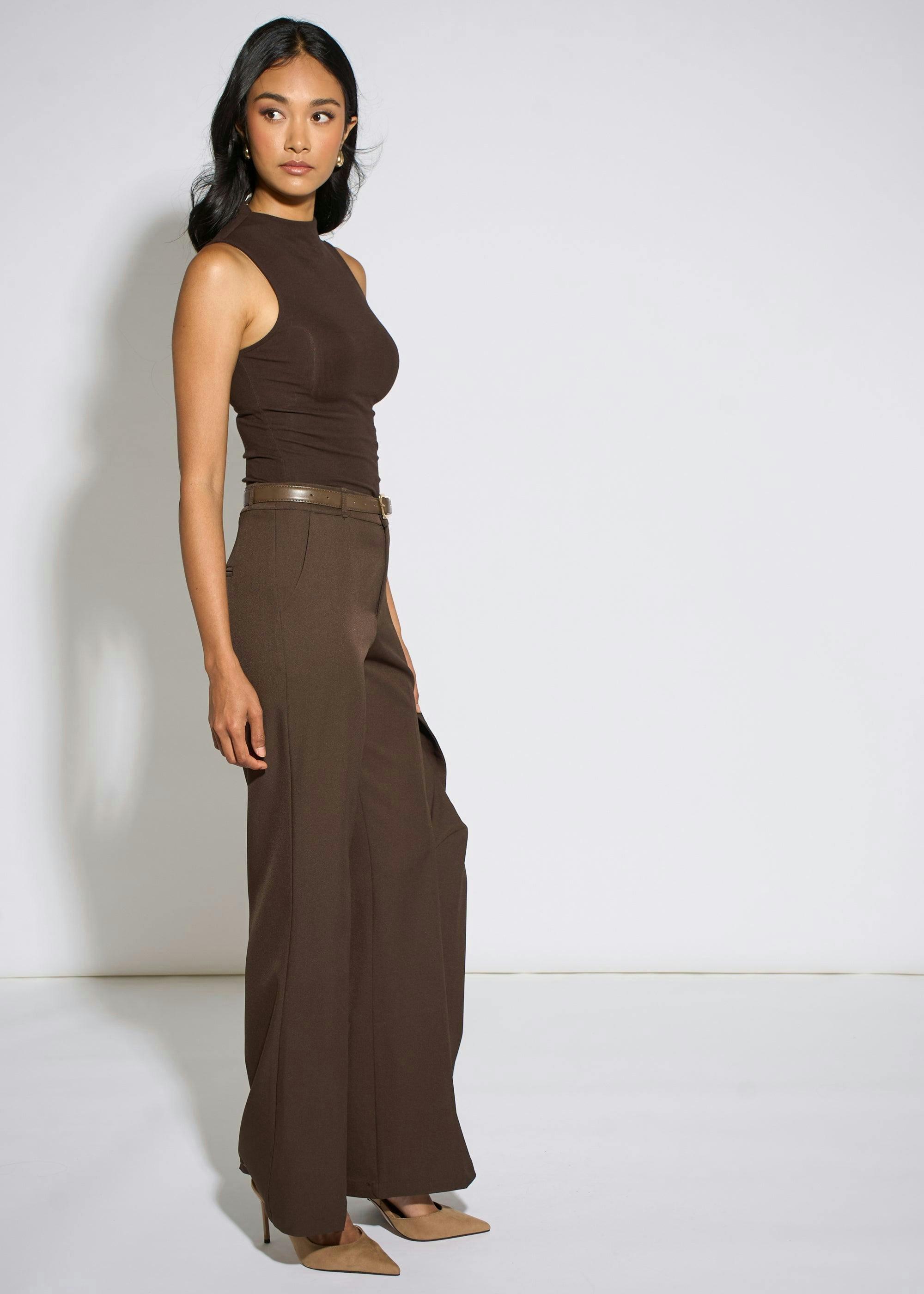 Brown Wide Leg Belted Tailoring Trouser , view 4 of 4