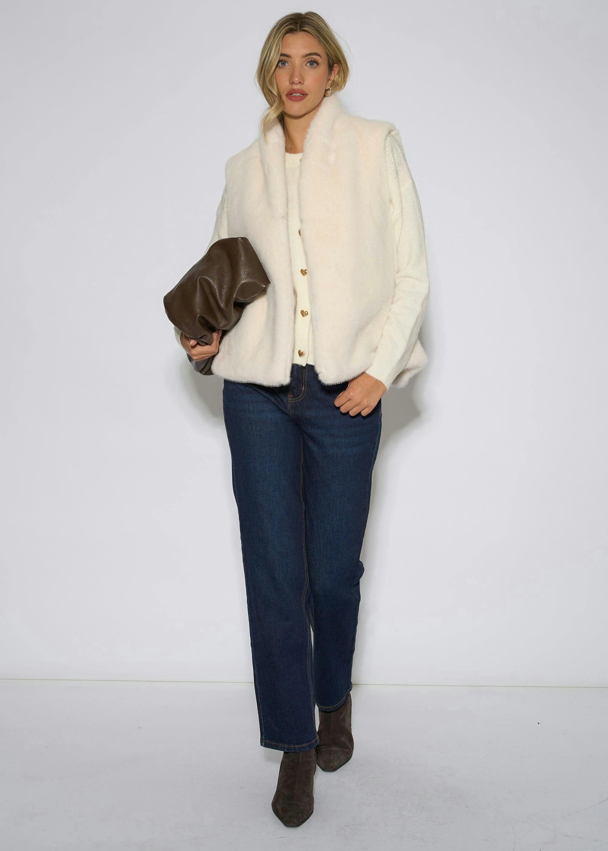White Faux Fur Longline Gilet , view 3 of 4