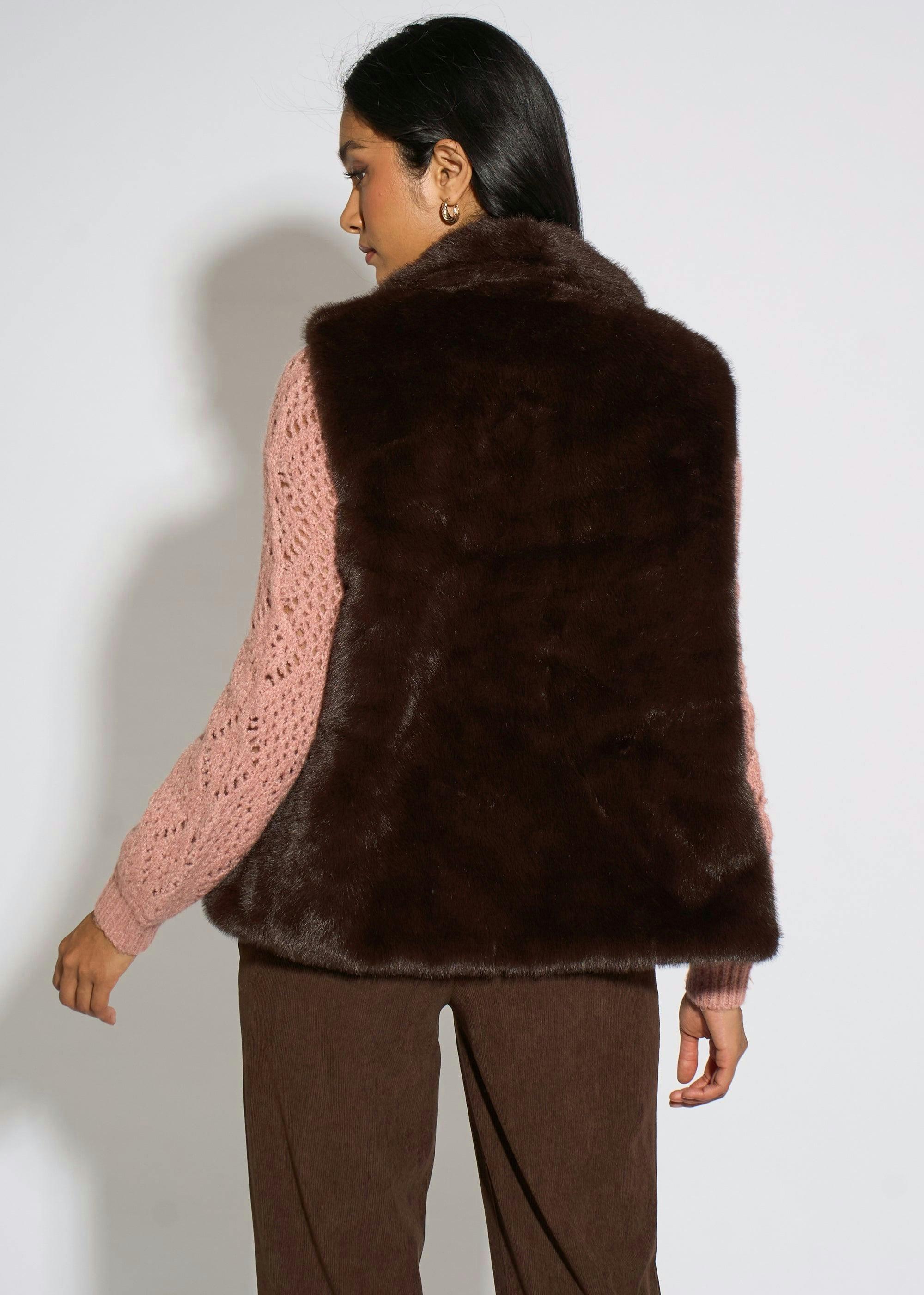 Brown Faux Fur Longline Gilet , view 2 of 4