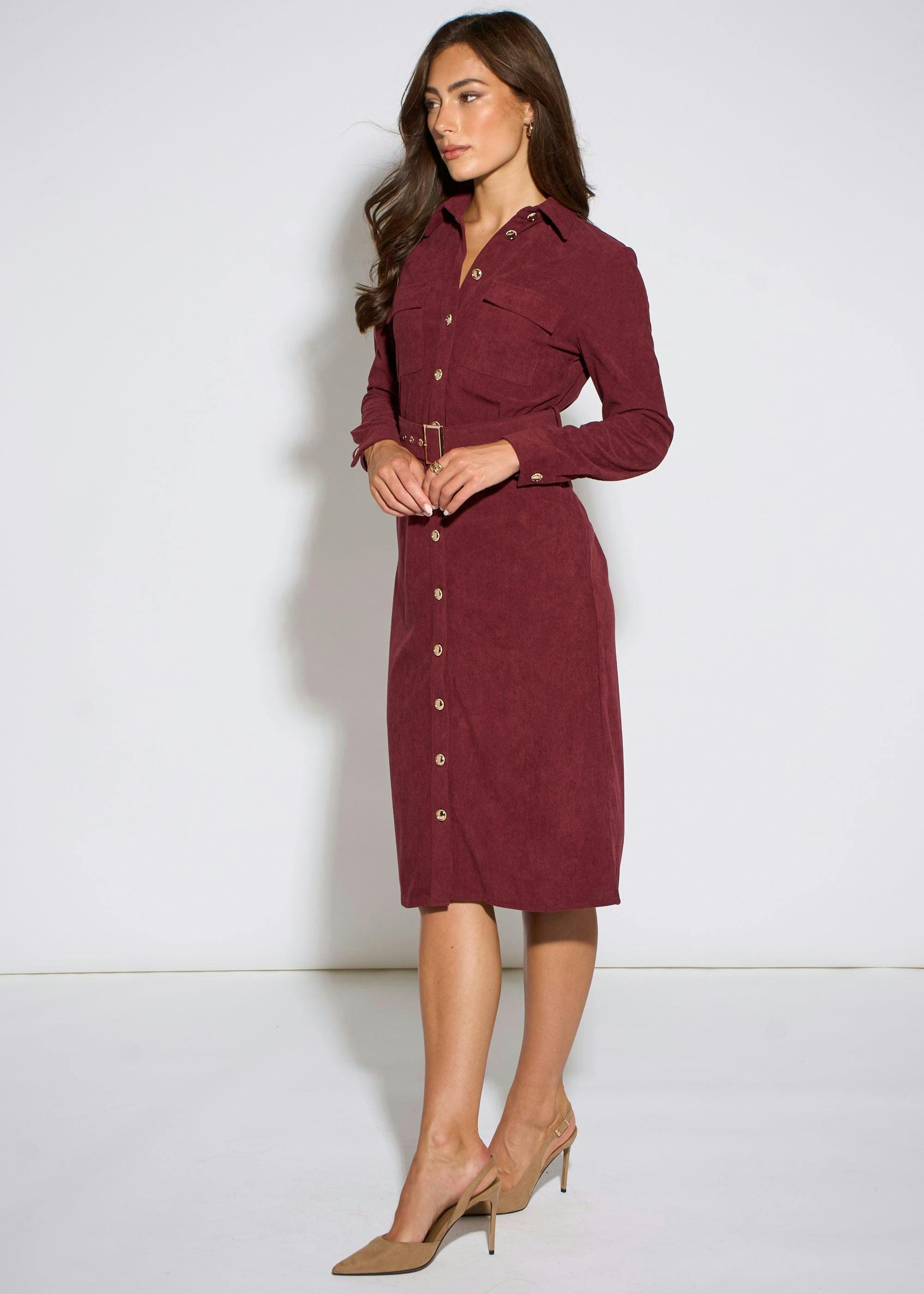 Mulberry Cord Belted Longline Shirt Dress , view 4 of 4
