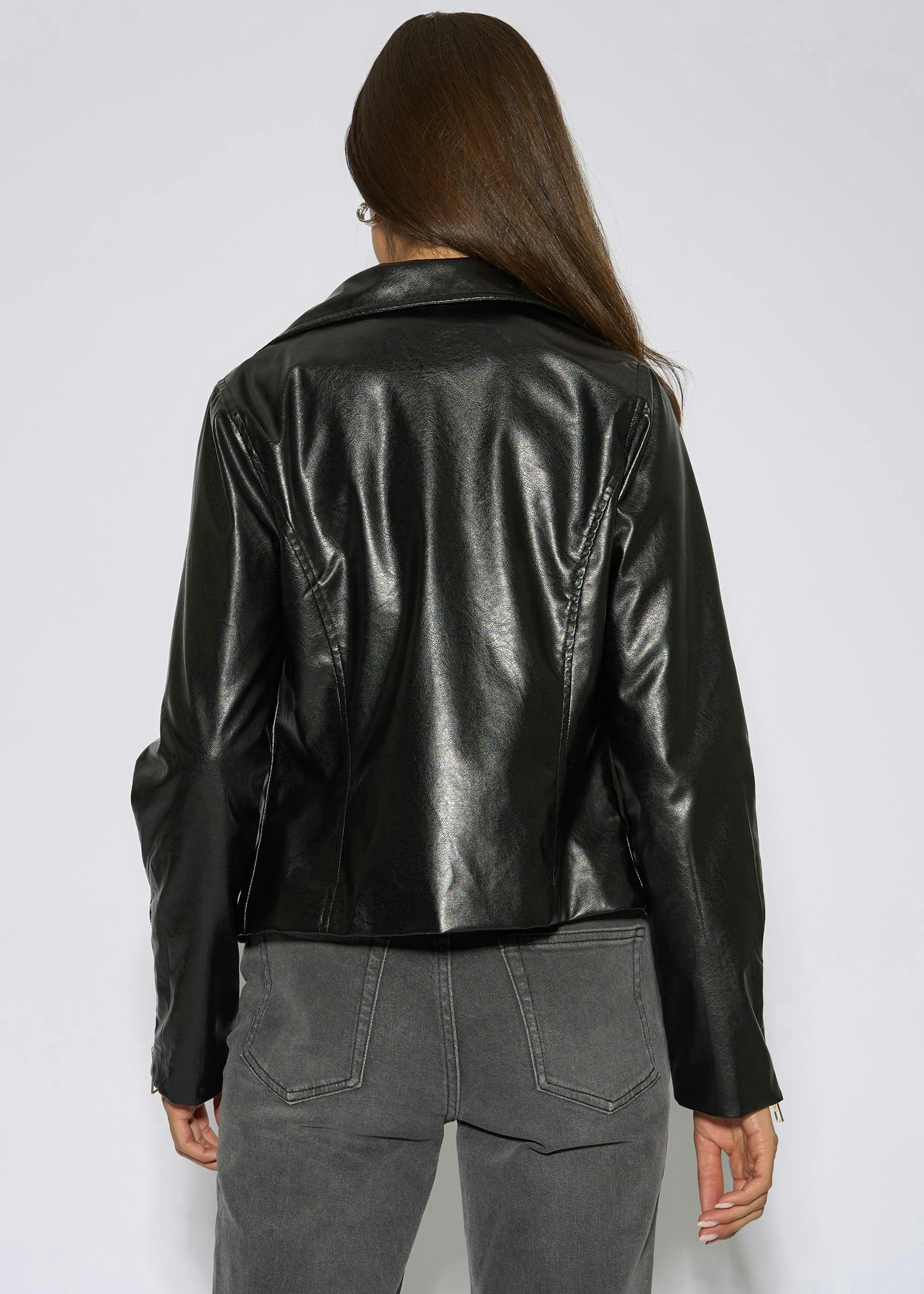 Black Faux Leather Biker Jacket , view 2 of 4