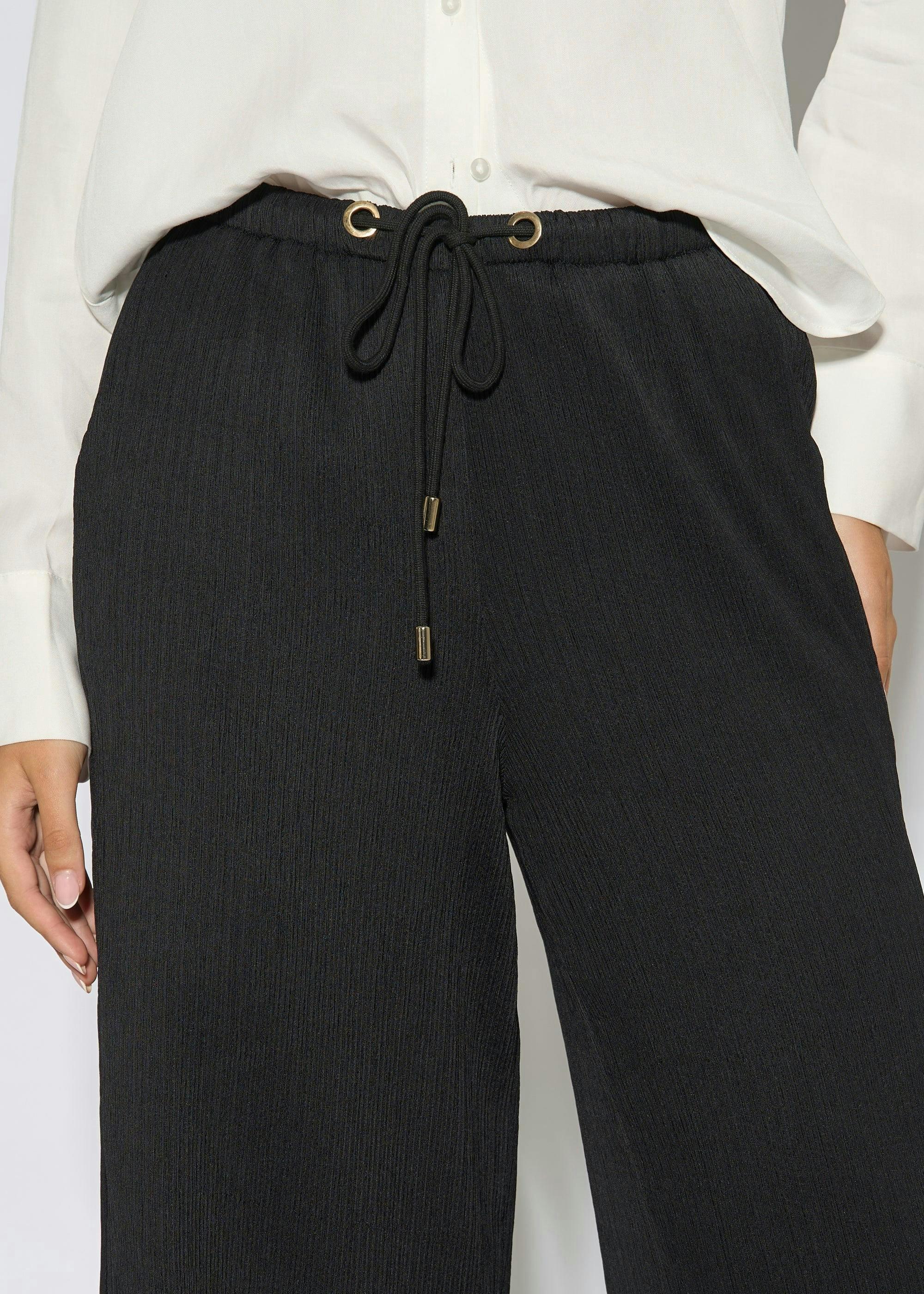 Black Textured Elasticated Waist Drawstring Trouser , view 3 of 4