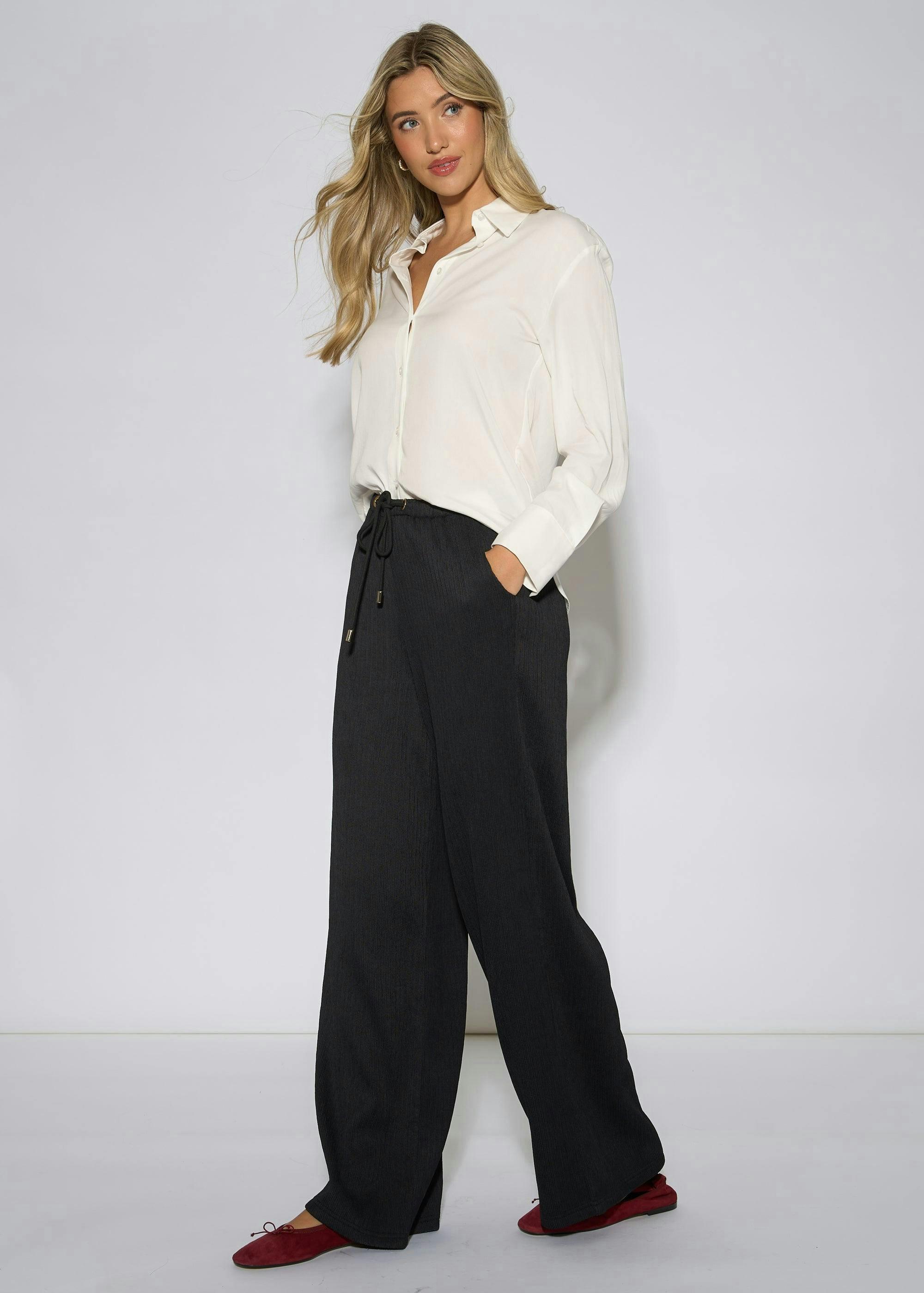 Black Textured Elasticated Waist Drawstring Trouser , view 4 of 4