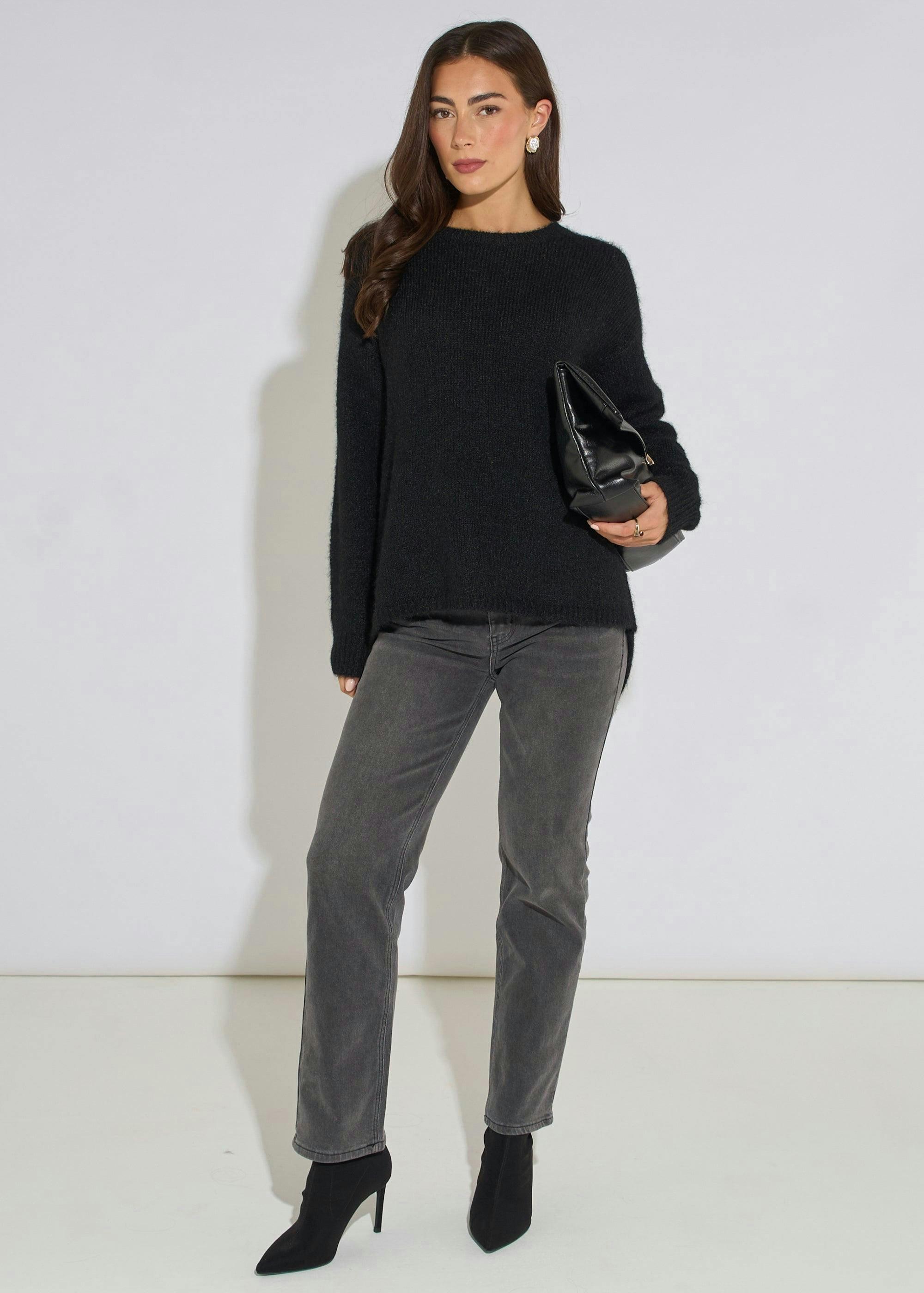 Black Long Sleeve Jewelled Back Knit Jumper , view 3 of 4