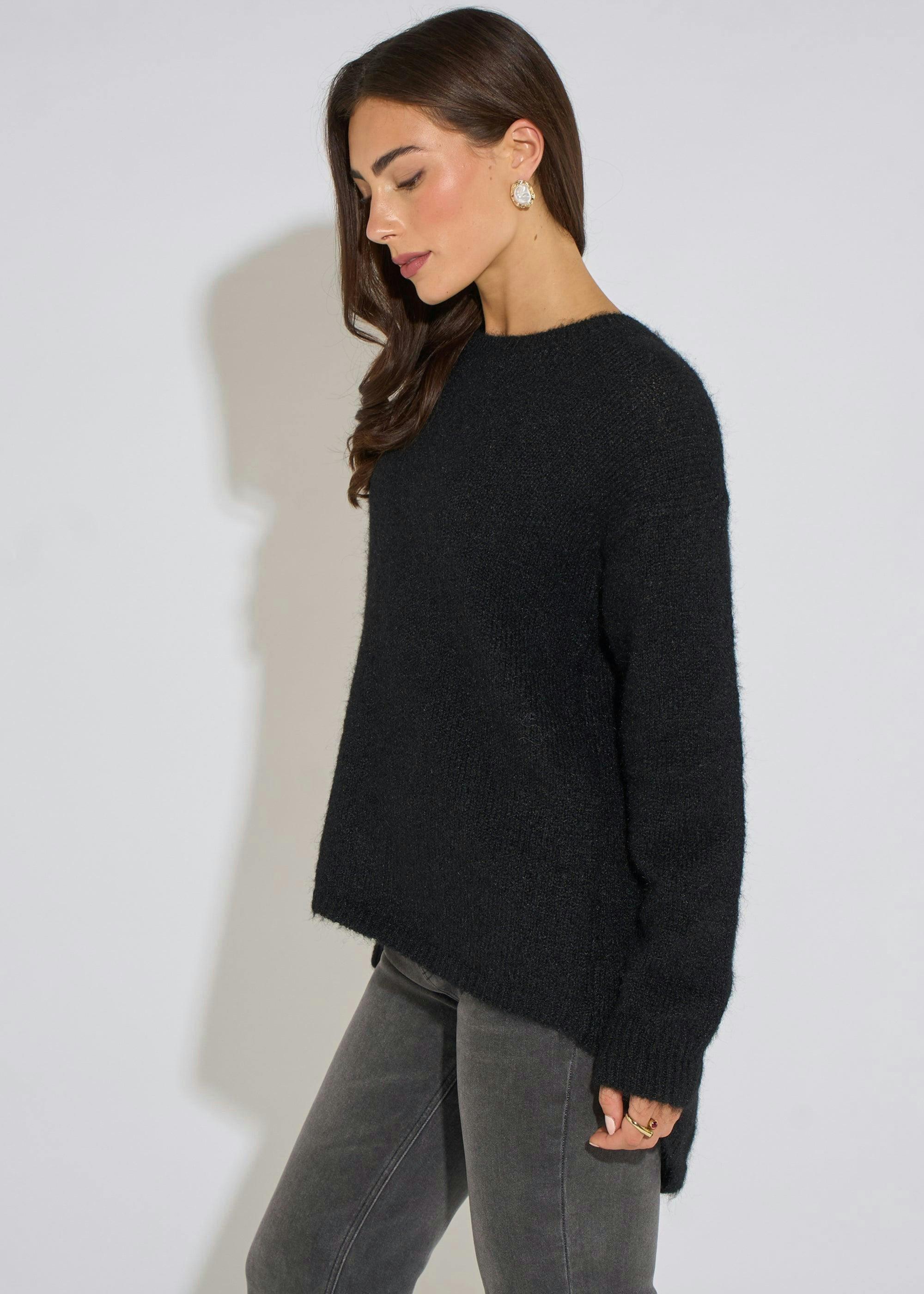 Black Long Sleeve Jewelled Back Knit Jumper , view 4 of 4