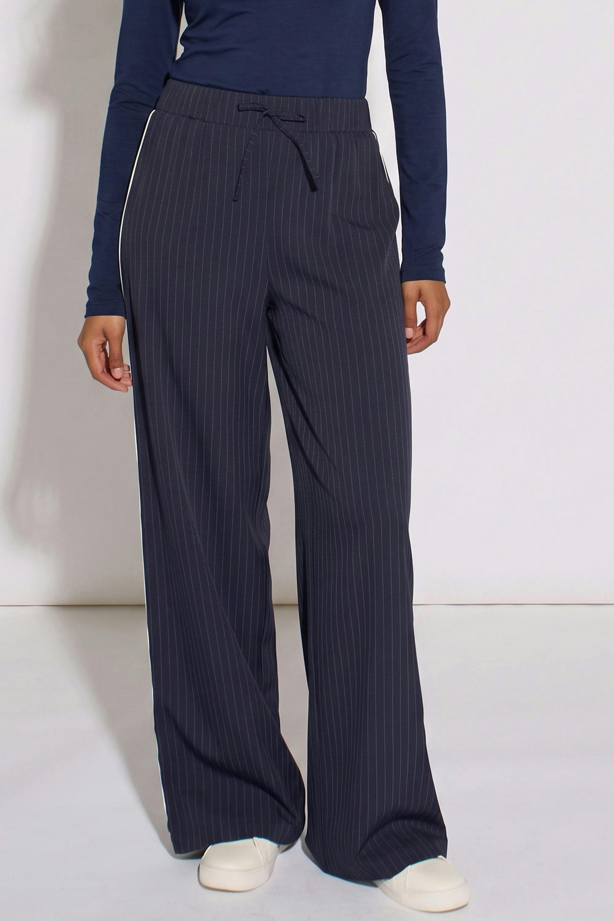 Navy Drawstring Pinstripe Wide Leg Jogger , view 2 of 4