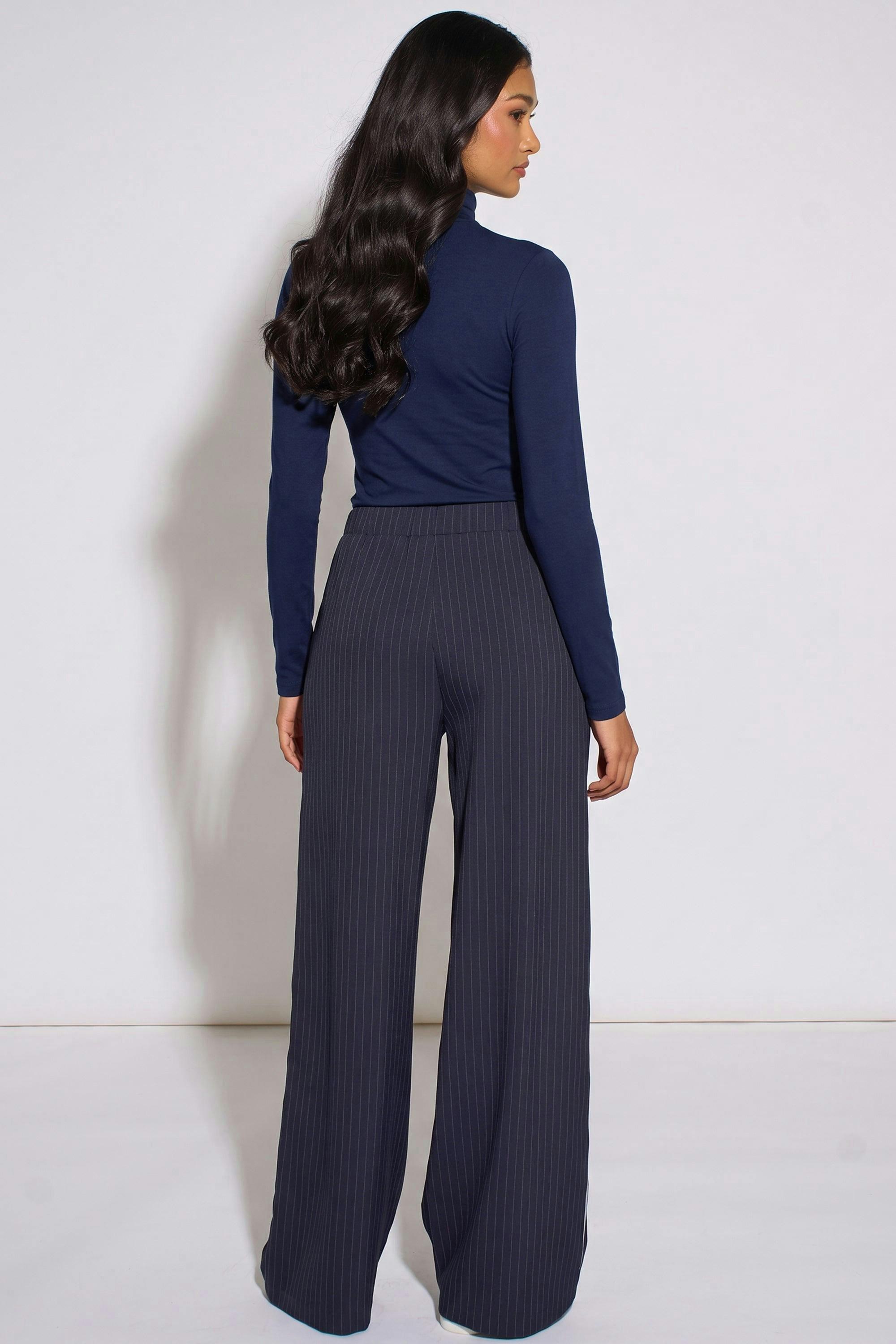 Navy Drawstring Pinstripe Wide Leg Jogger , view 3 of 4