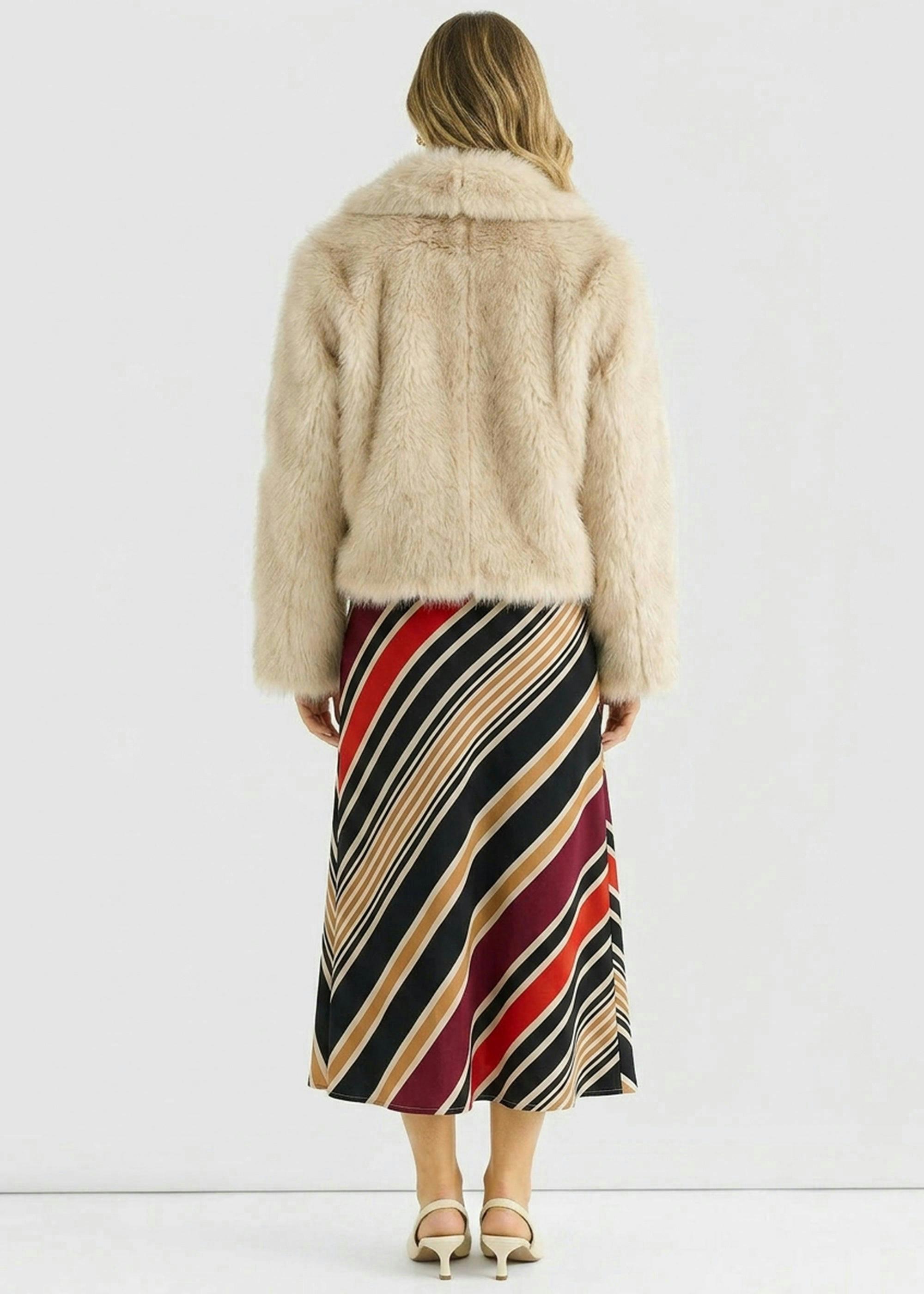 Black Stripe Satin Biased Midi Skirt , view 5 of 6