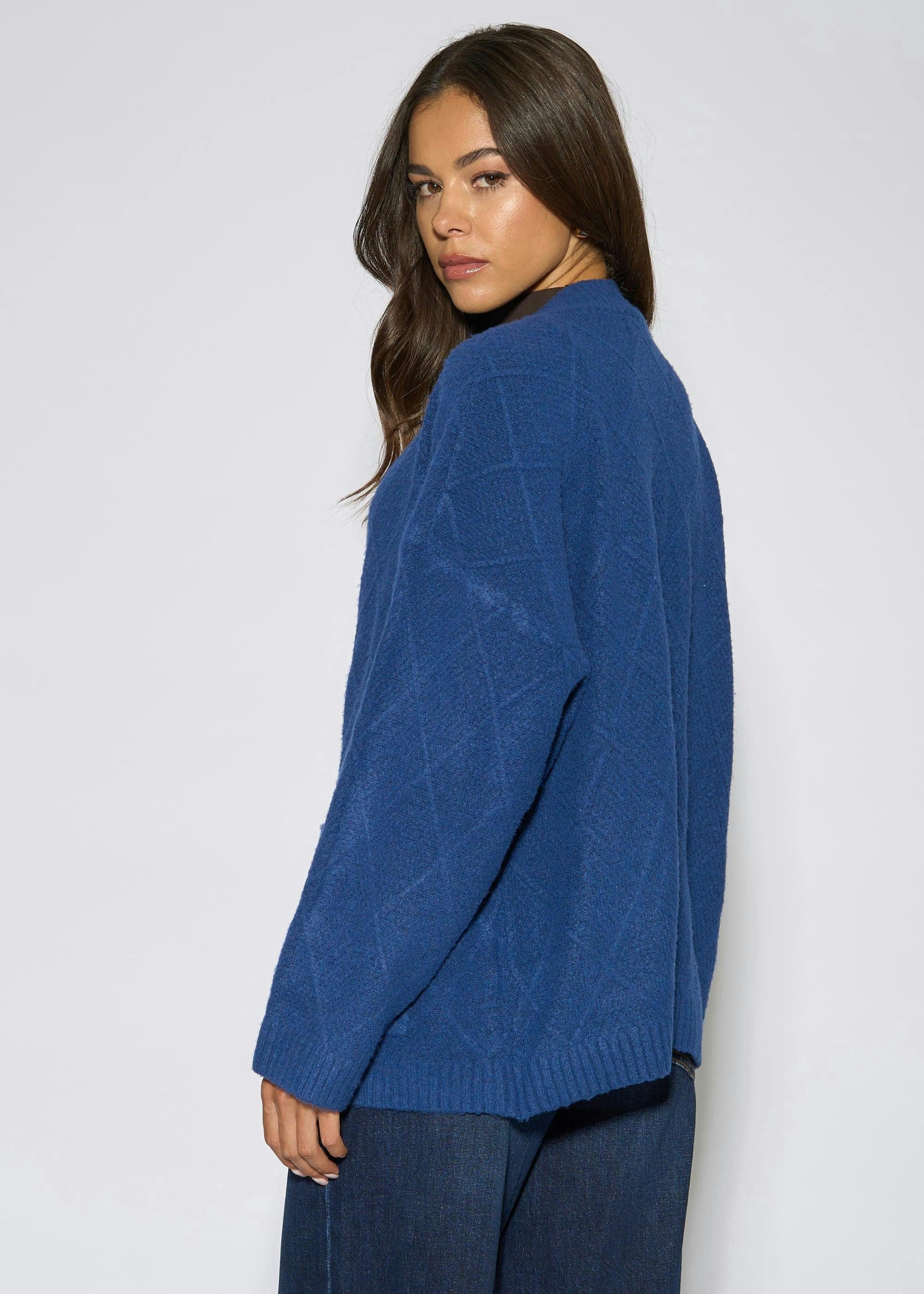 Blue Textured Button Detail Long Sleeve Cardigan , view 2 of 4