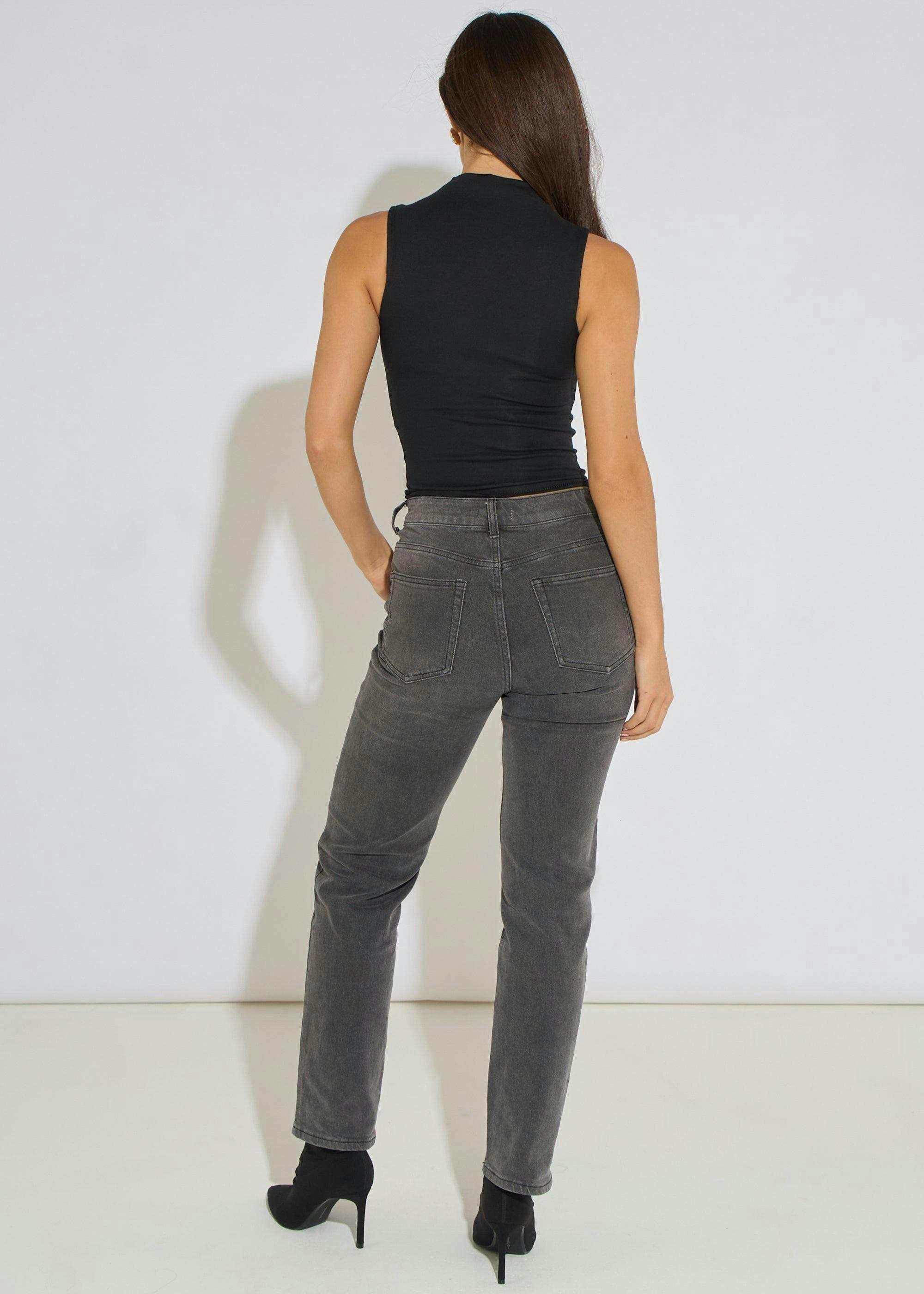 Grey Mid Rise Straight Leg Jeans , view 2 of 4