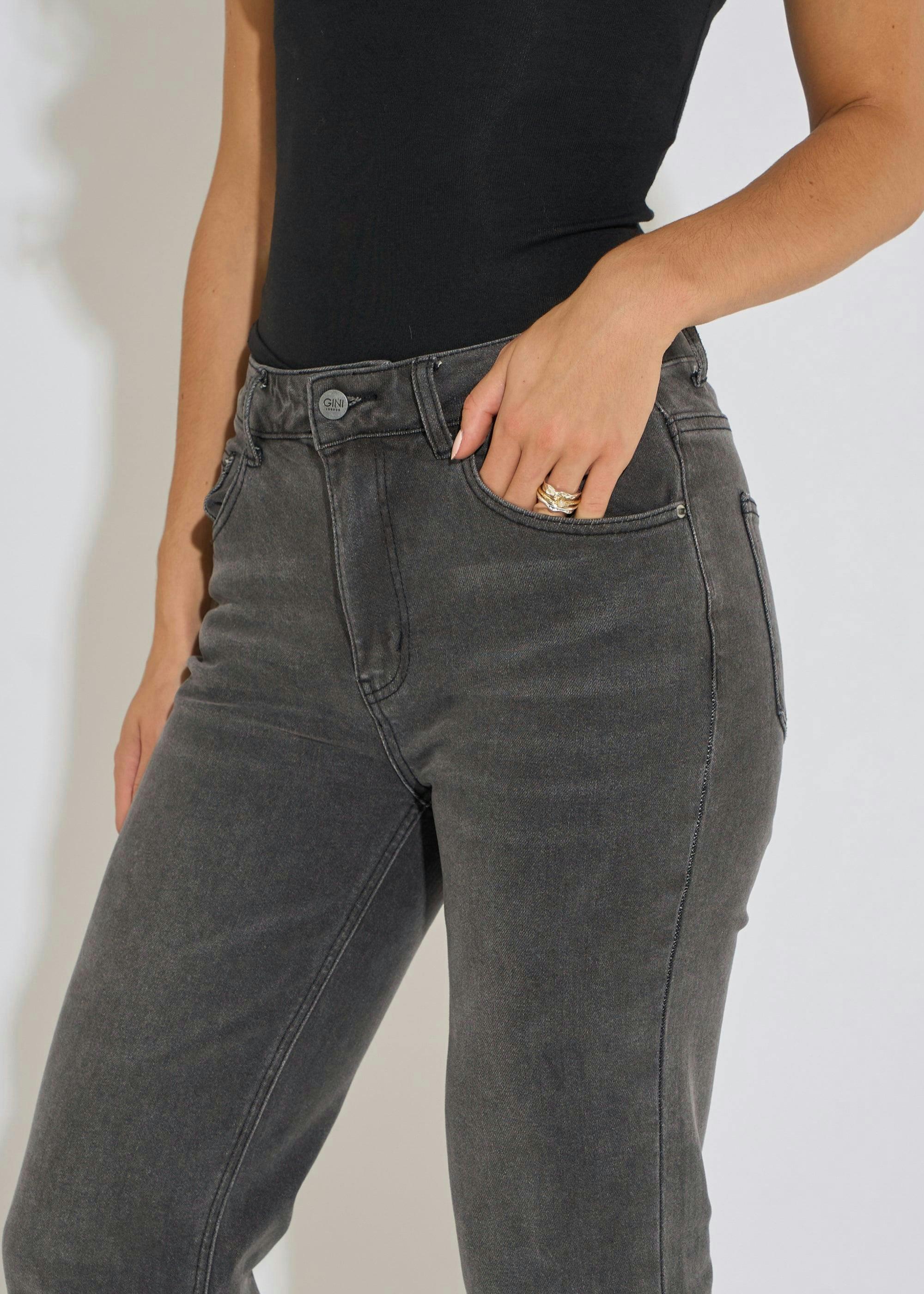 Grey Mid Rise Straight Leg Jeans , view 3 of 4