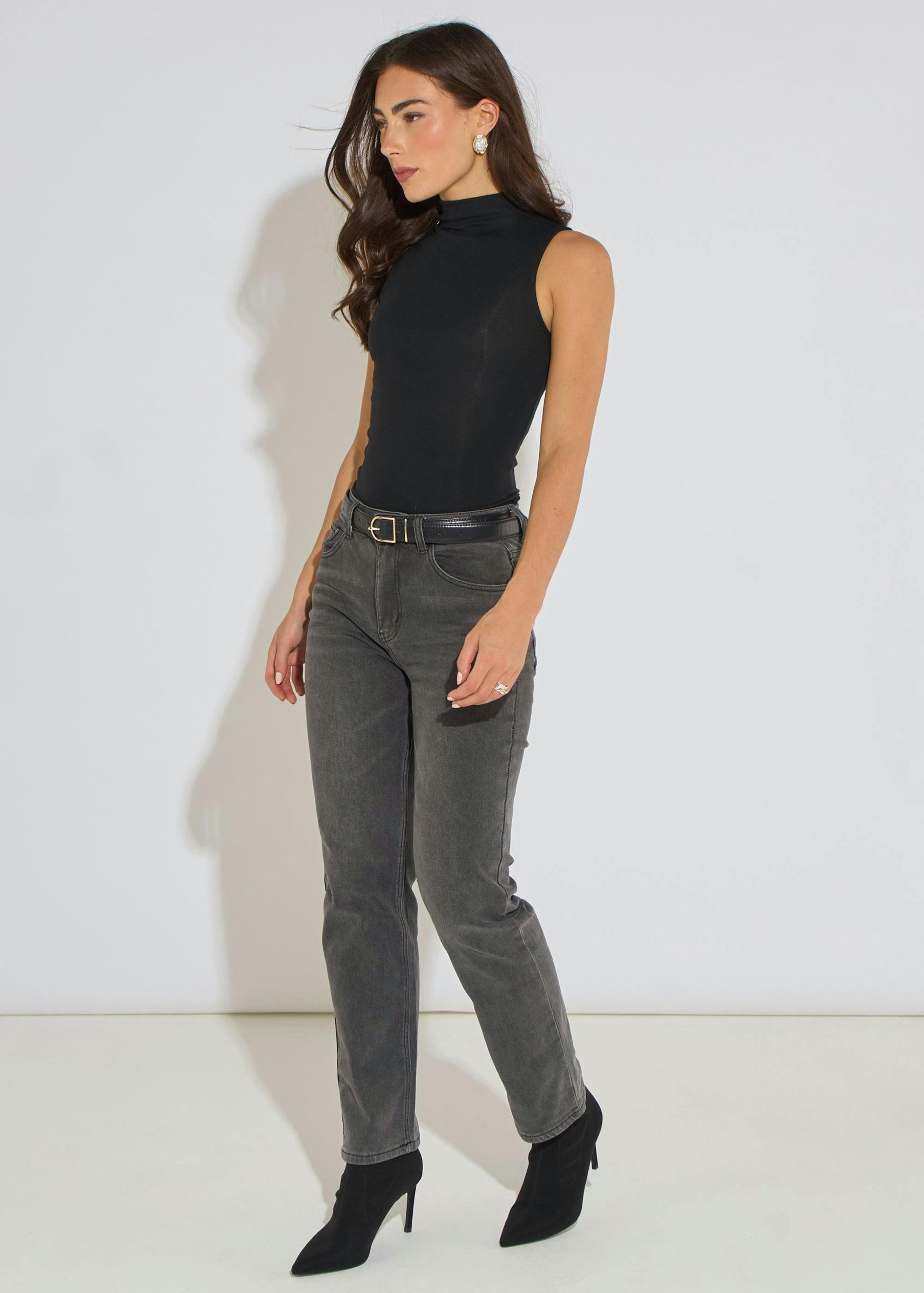 Grey Mid Rise Straight Leg Jeans , view 4 of 4