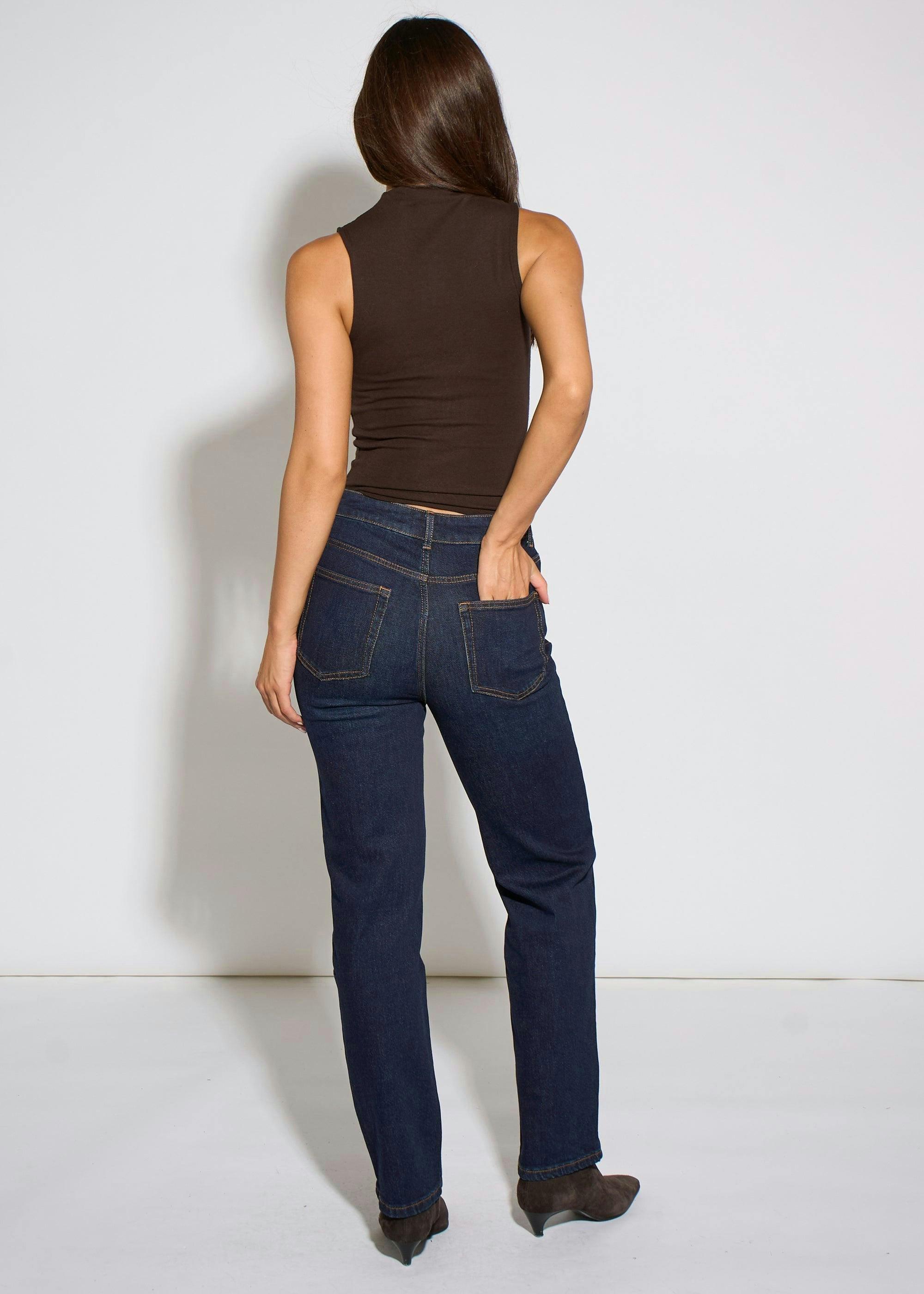 Indigo Mid Rise Straight Leg Jeans , view 2 of 4