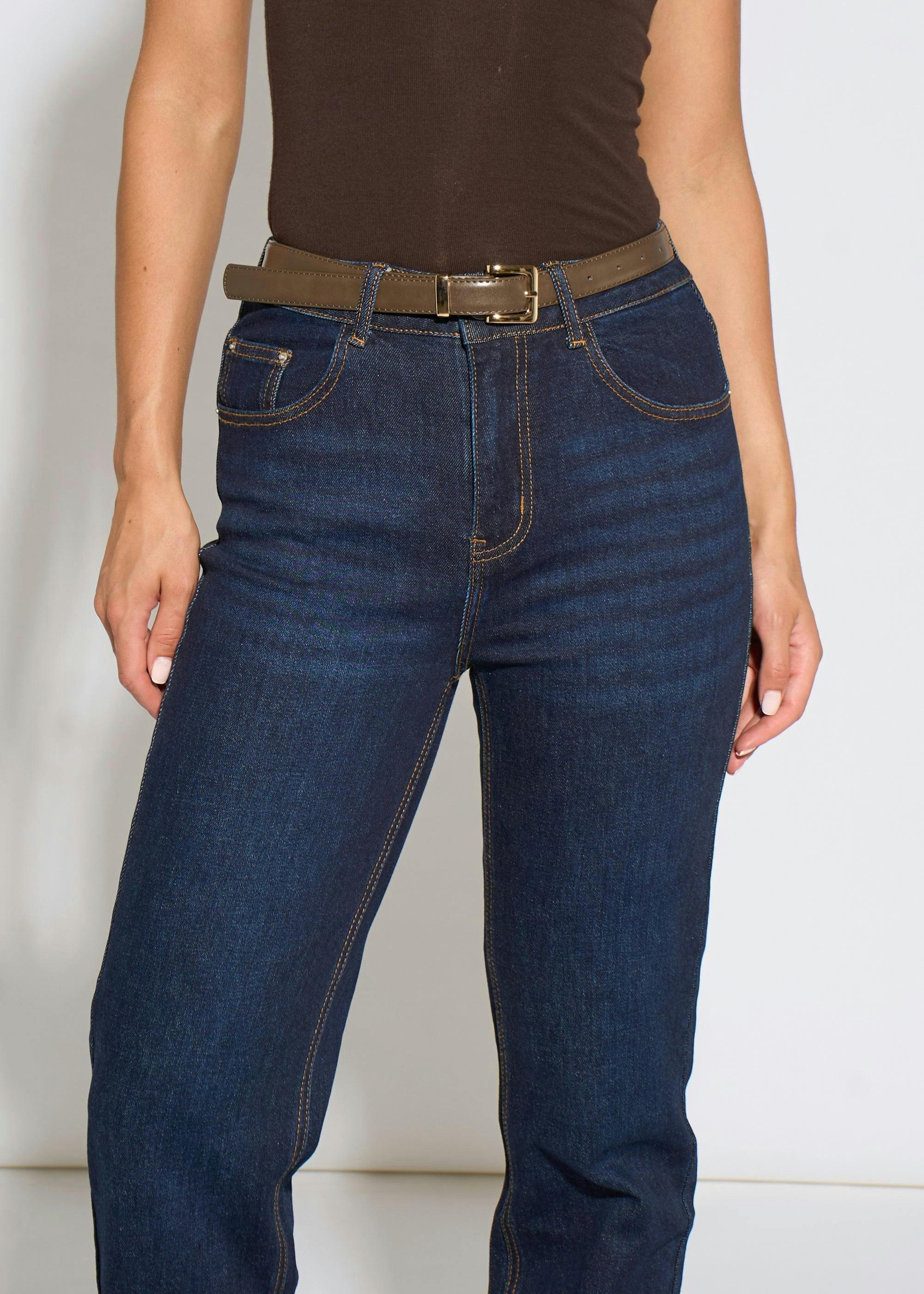 Indigo Mid Rise Straight Leg Jeans , view 3 of 4