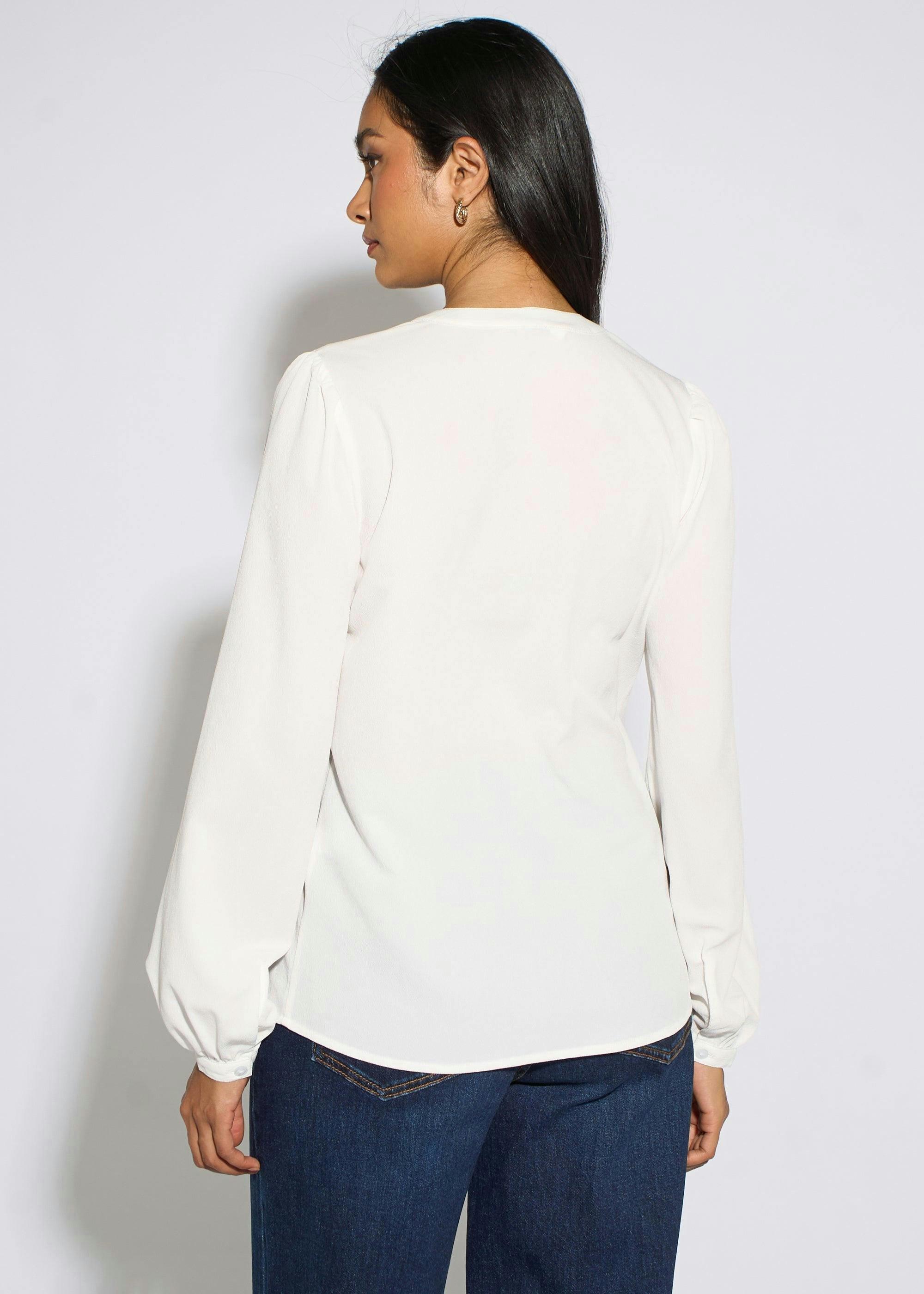 White Long Sleeve Broderie Cotton Top Blouse , view 2 of 4