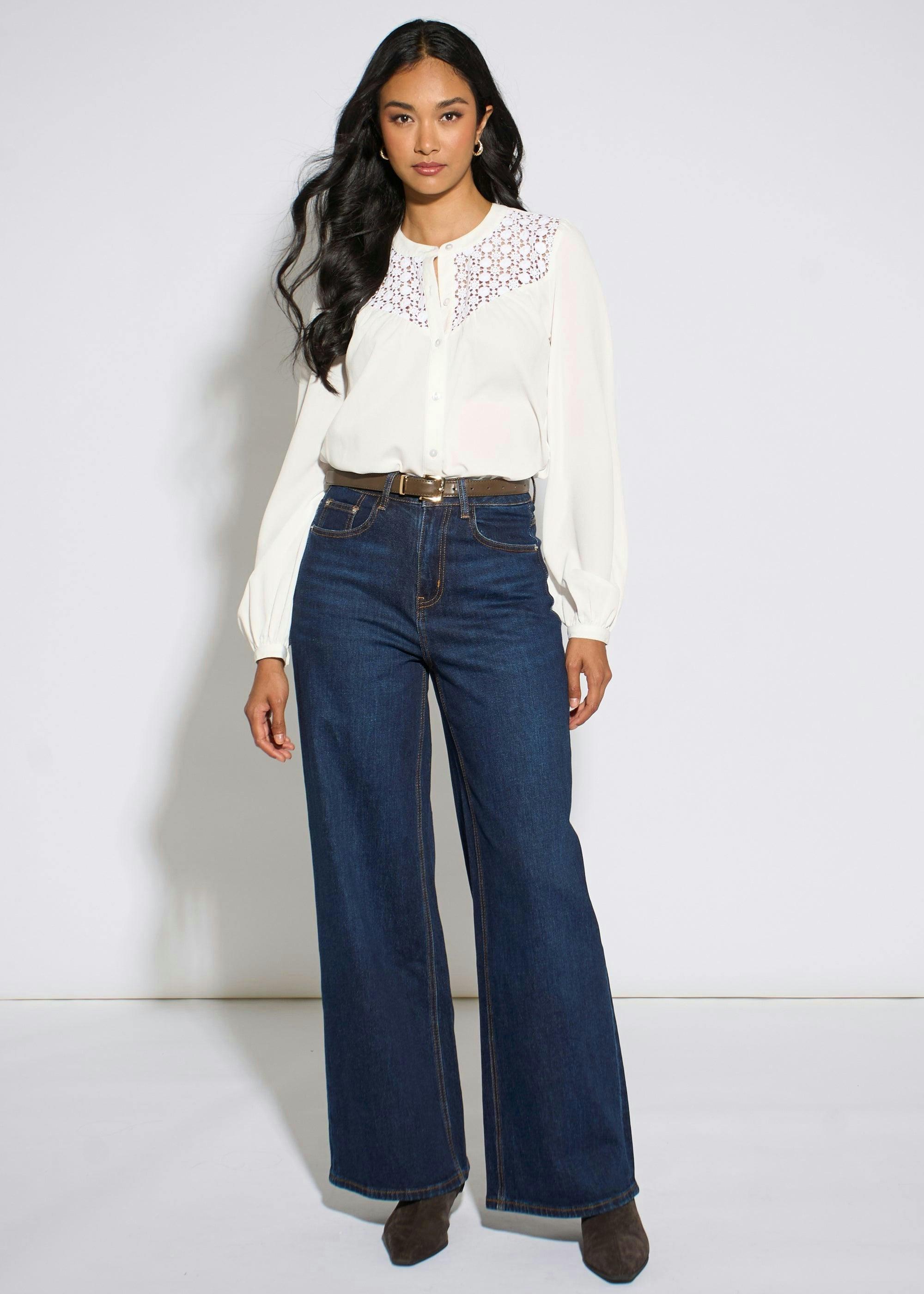 White Long Sleeve Broderie Cotton Top Blouse , view 3 of 4