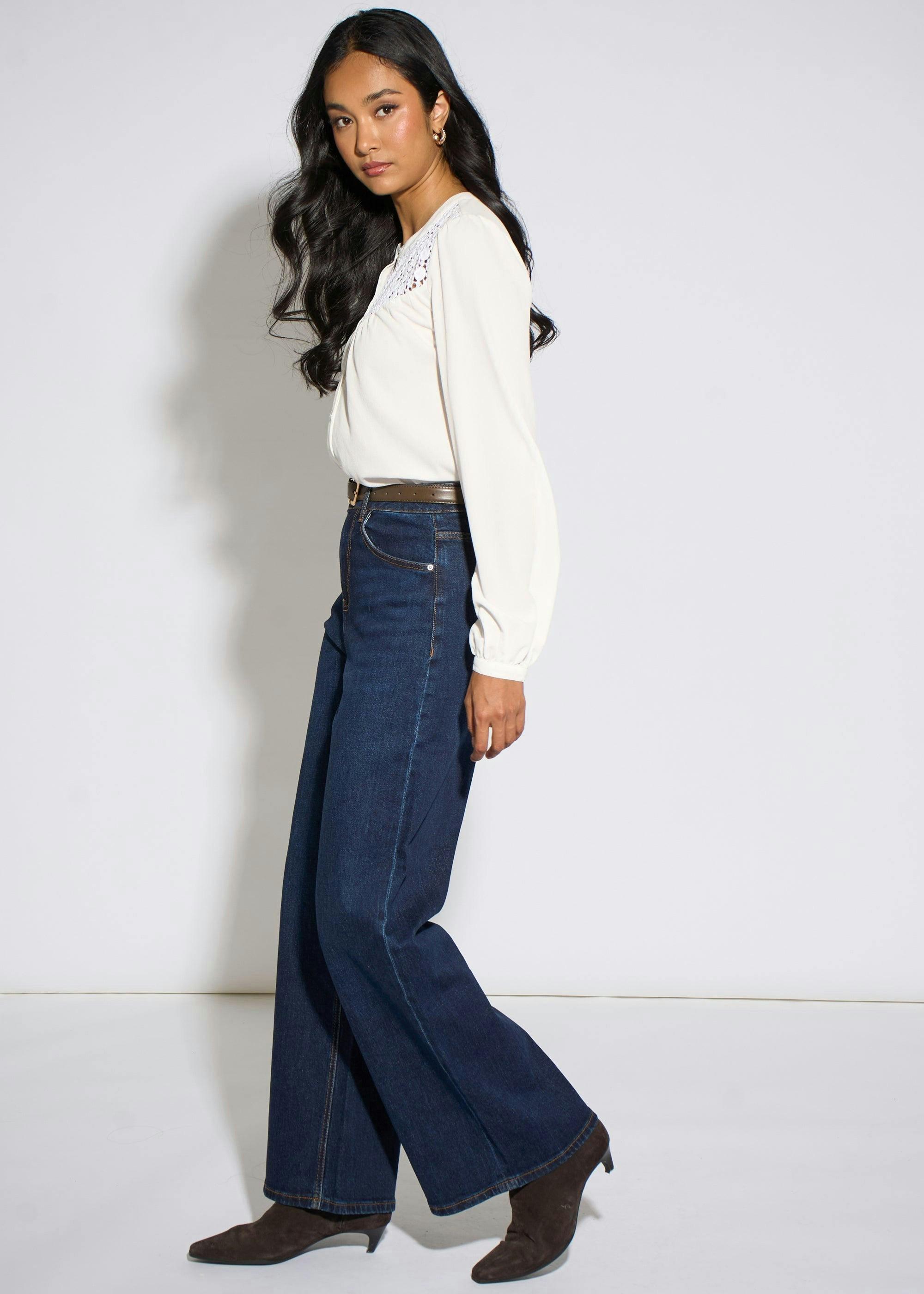 White Long Sleeve Broderie Cotton Top Blouse , view 4 of 4