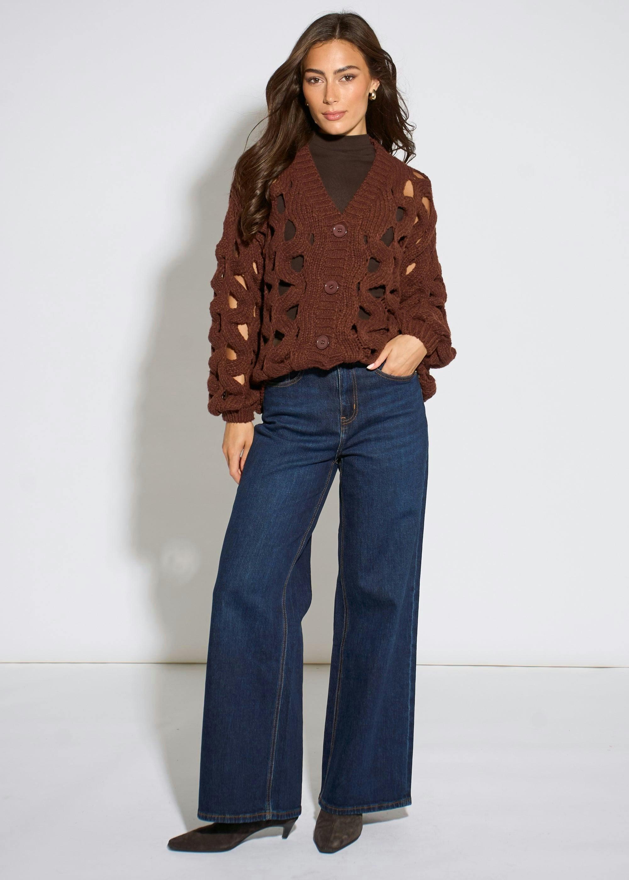 Rust Hollow Chunky Knit Cardigan , view 3 of 4