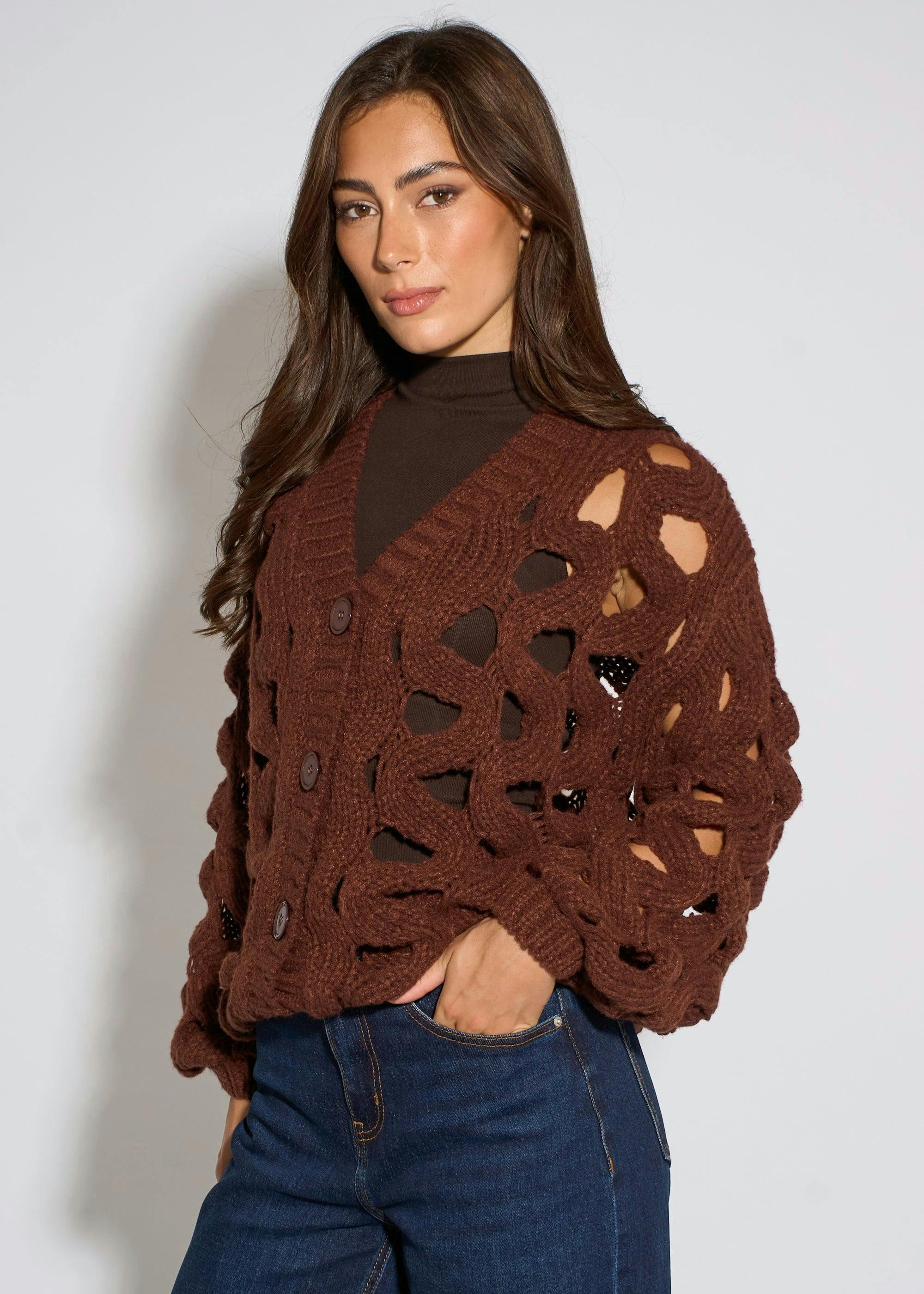 Rust Hollow Chunky Knit Cardigan , view 4 of 4