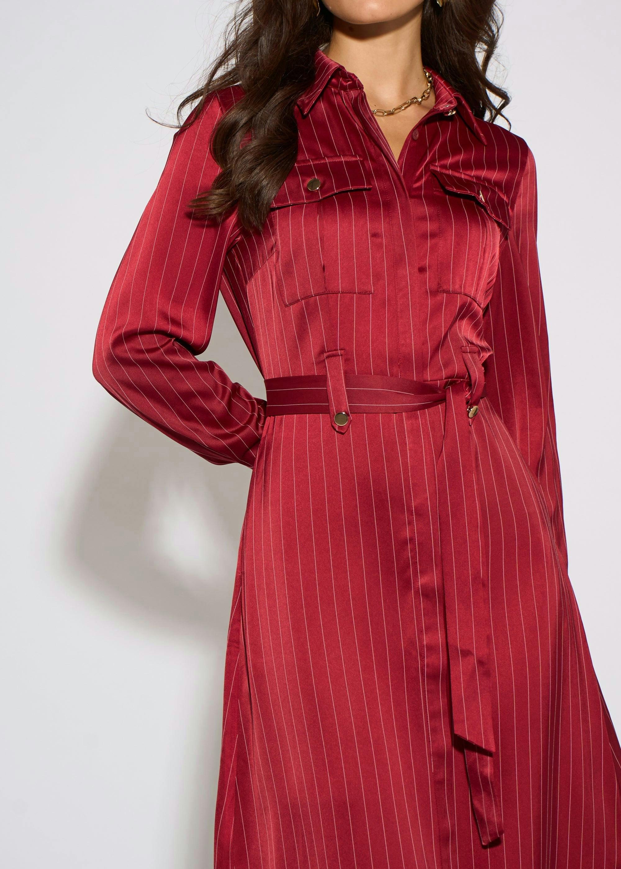Mulberry Pinstripe Shirt Utility Belted Shirt Dress , view 2 of 4