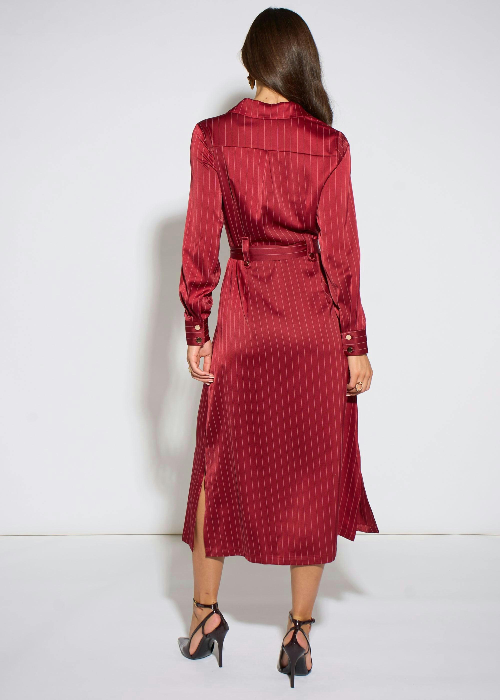 Mulberry Pinstripe Shirt Utility Belted Shirt Dress , view 3 of 4