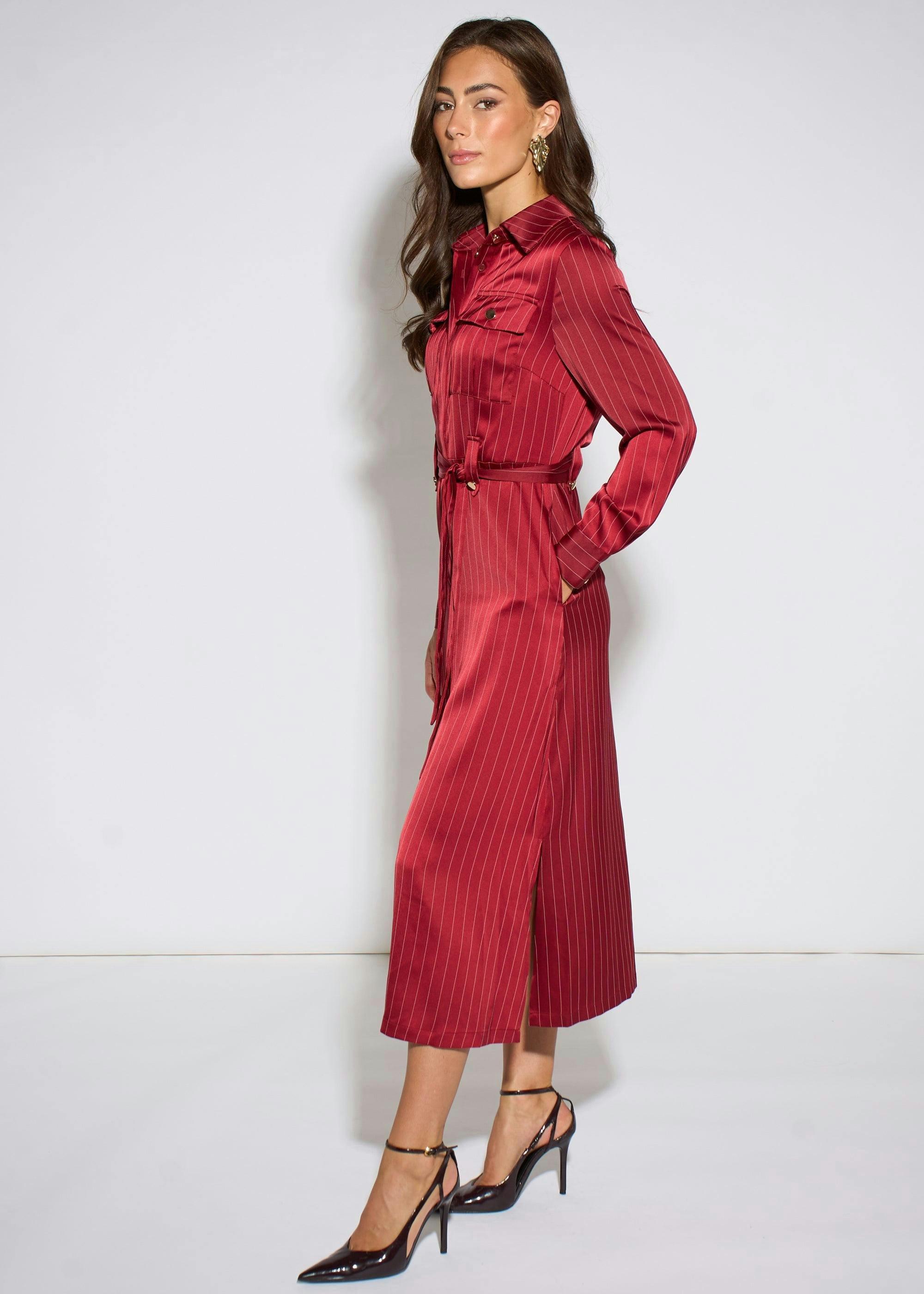 Mulberry Pinstripe Shirt Utility Belted Shirt Dress , view 4 of 4