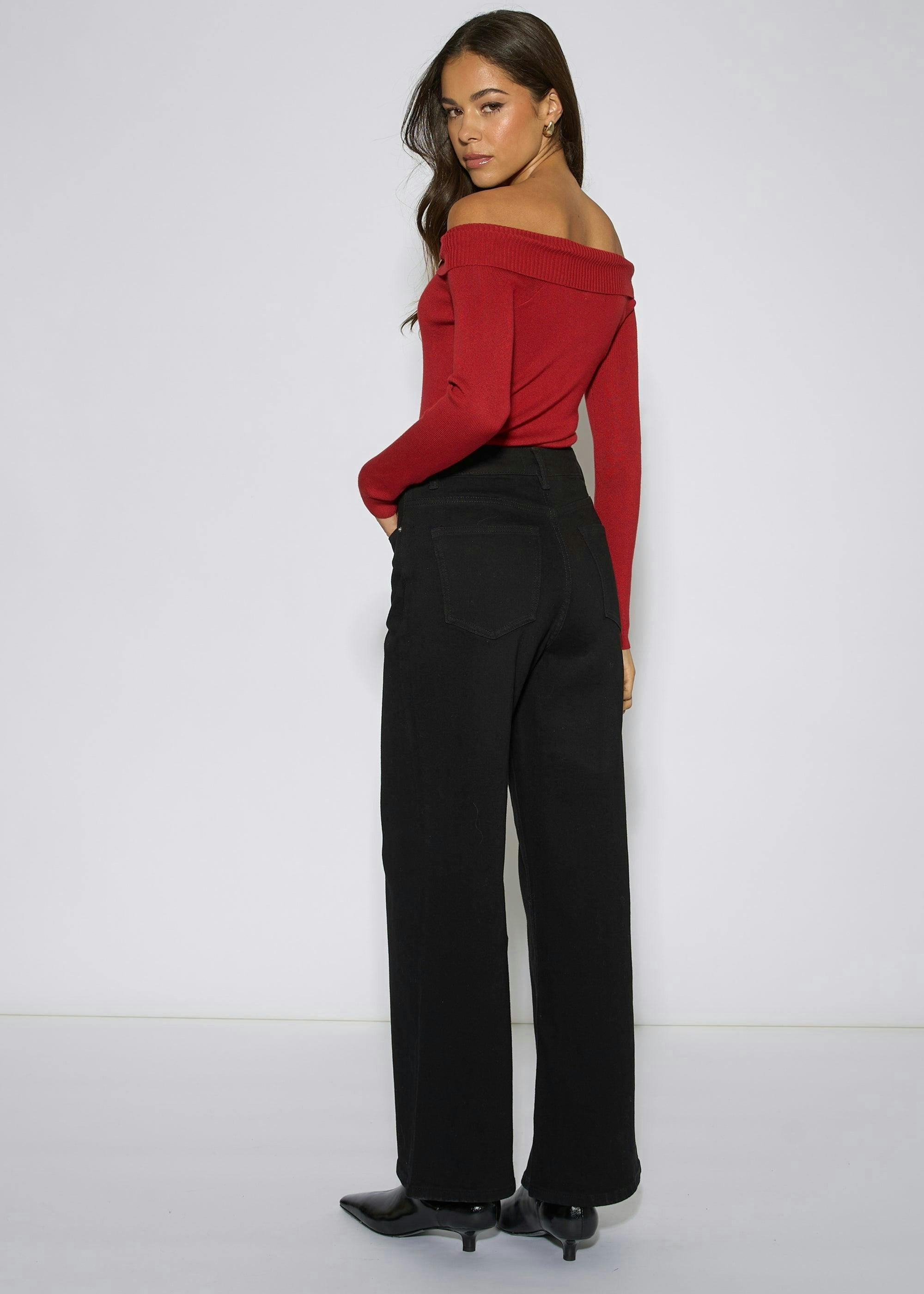 Black Mid Rise Wide Leg Jeans , view 2 of 4