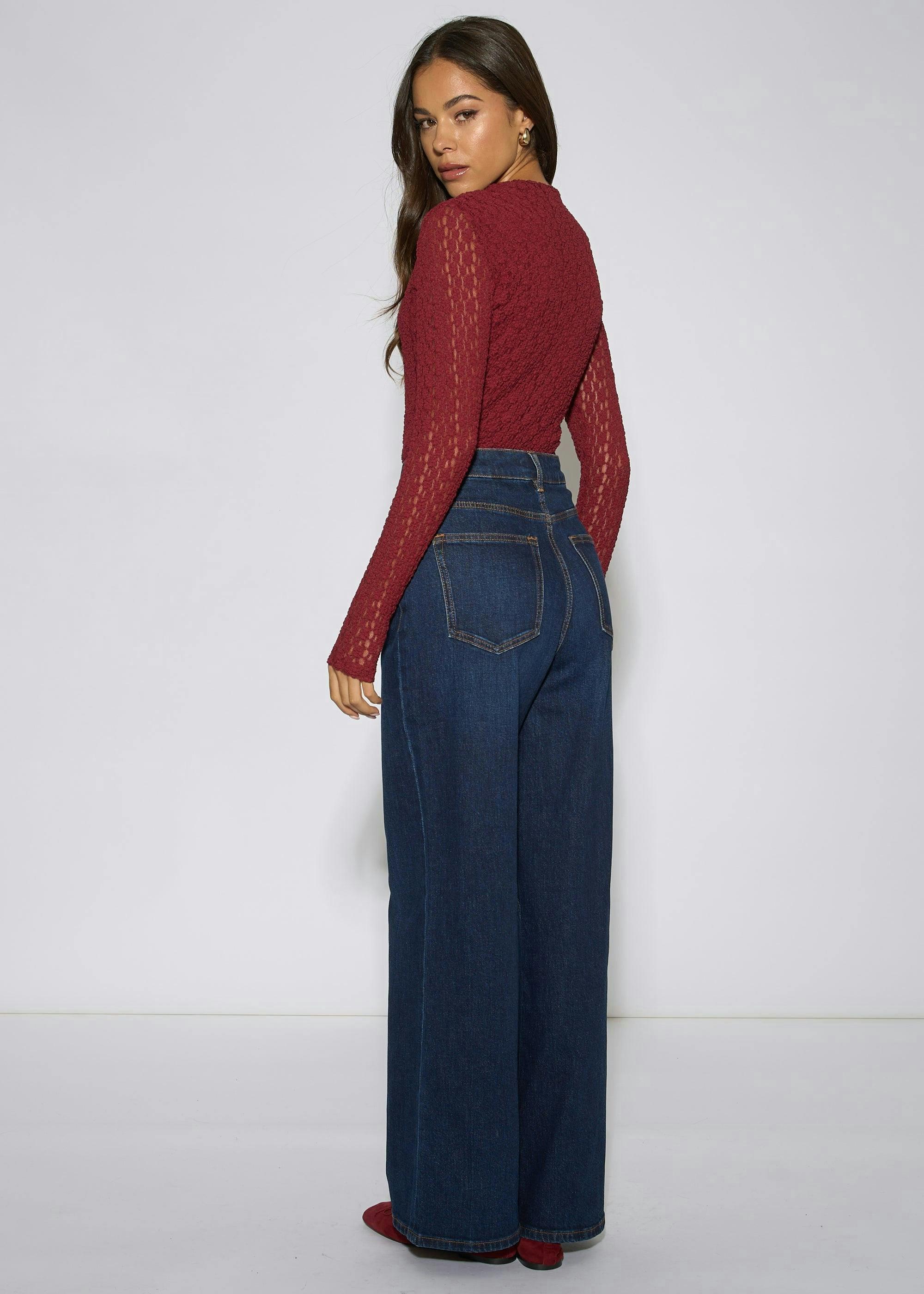 Indigo Mid Rise Wide Leg Jeans , view 2 of 4