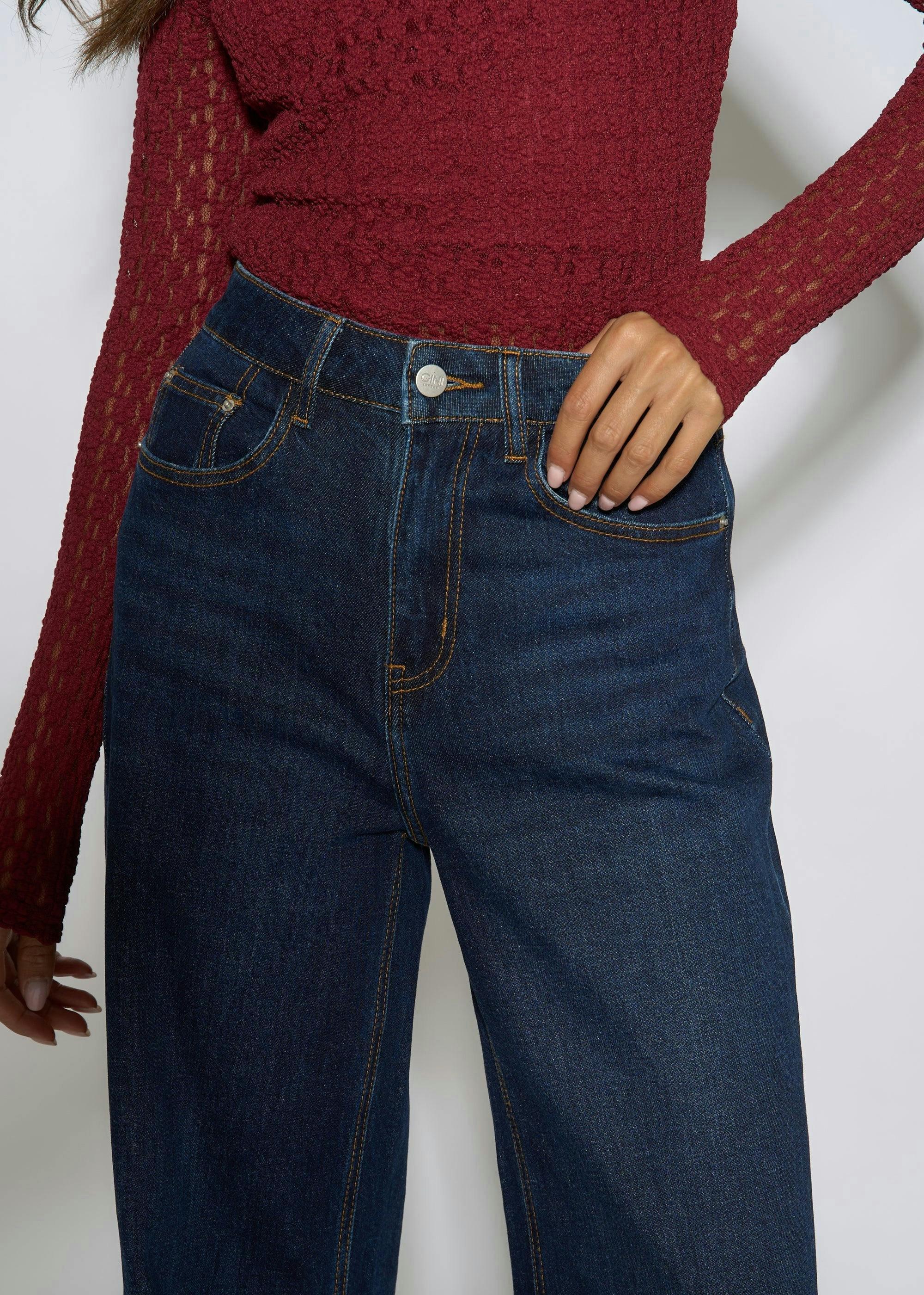Indigo Mid Rise Wide Leg Jeans , view 3 of 4