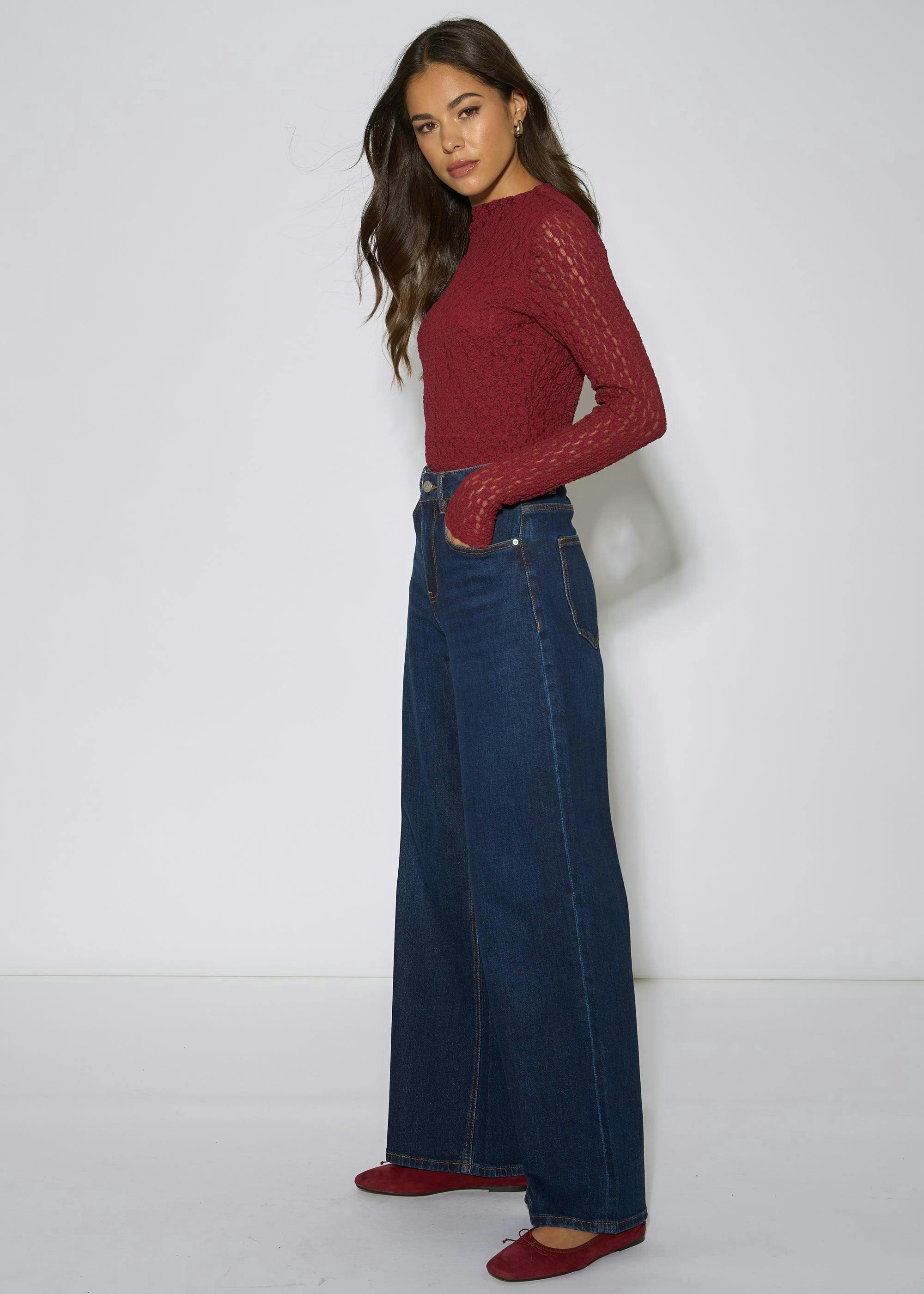 Indigo Mid Rise Wide Leg Jeans , view 4 of 4